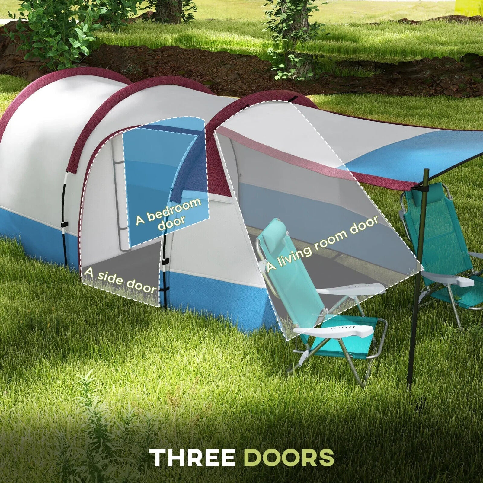 Camping Tunnel Tent w/ Bedroom Living Area Waterproof Bag for 2 to 3 Person Use - Home and Garden Furniture Shop - #rustic - furniture#