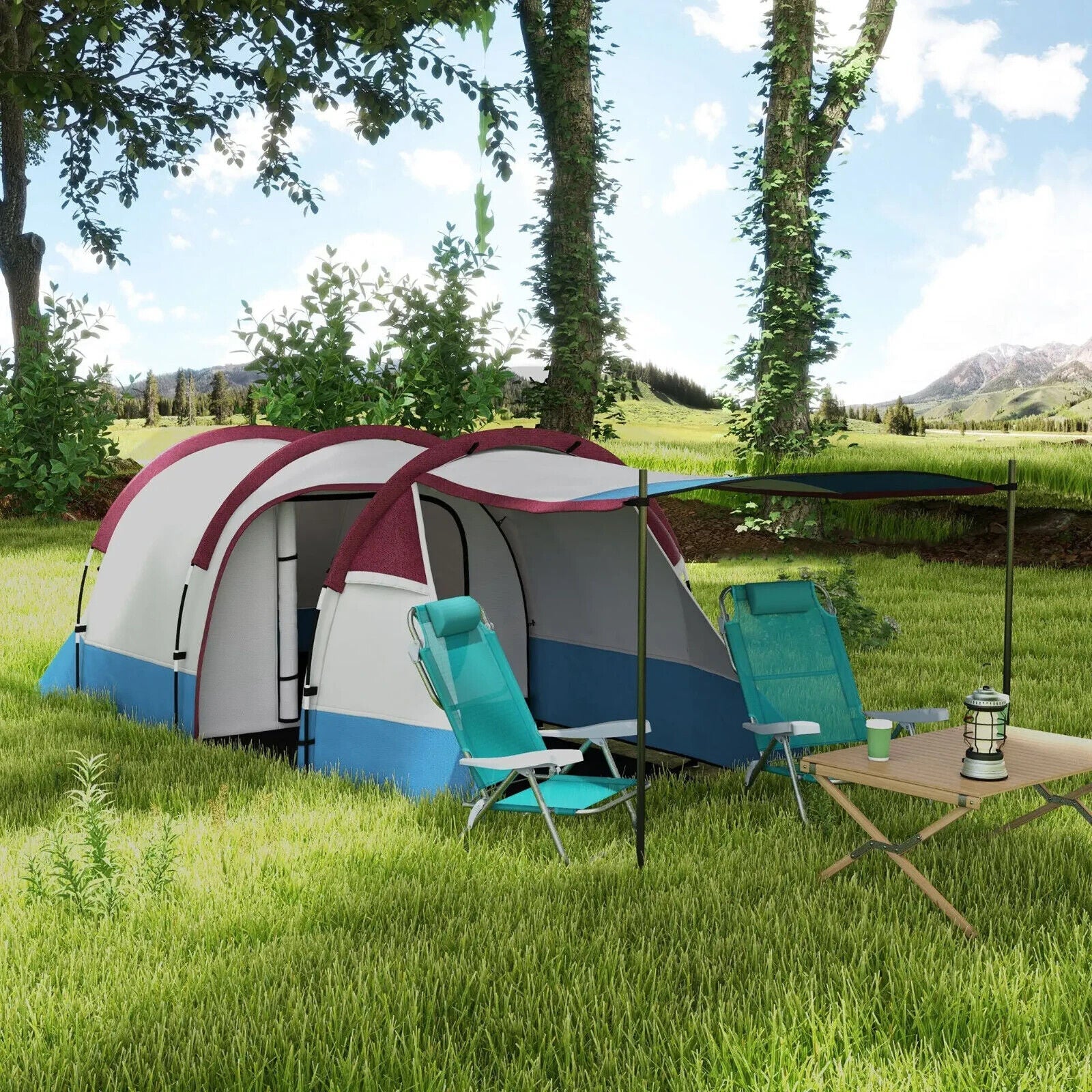 Camping Tunnel Tent w/ Bedroom Living Area Waterproof Bag for 2 to 3 Person Use - Home and Garden Furniture Shop - #rustic - furniture#
