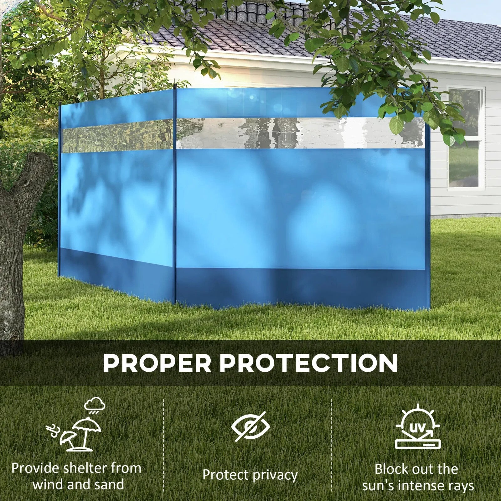 Camping Windbreaker Steel Poles Rectangular with Clear Windows & Carry Bag Blue - Home and Garden Furniture Shop - rustic - furniture