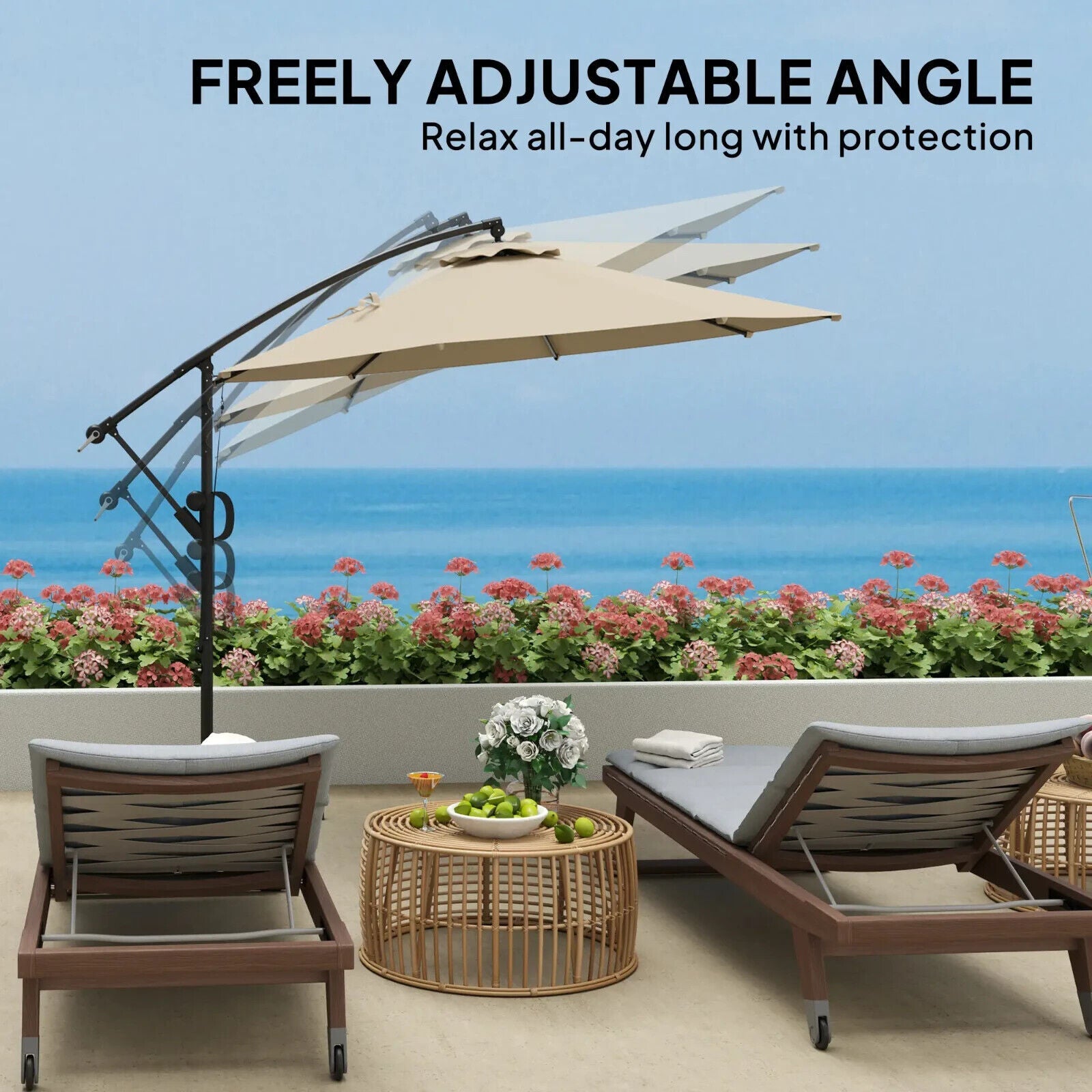 Cantilever Garden Parasol w/ Cover Wind Strap Round Overhanging Umbrella Crank - Home and Garden Furniture Shop - #rustic - furniture#