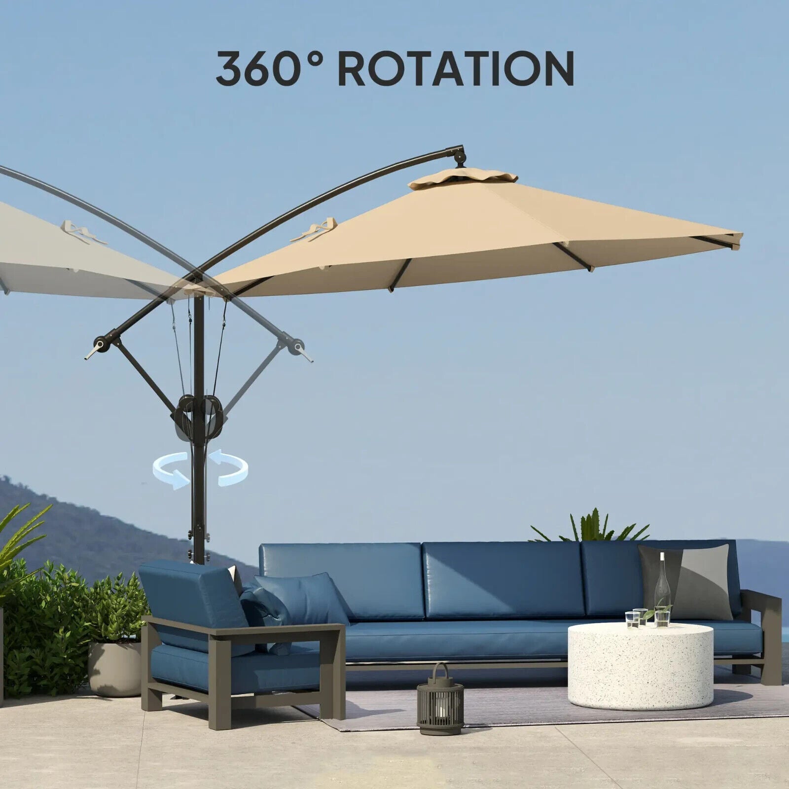 Cantilever Garden Parasol w/ Cover Wind Strap Round Overhanging Umbrella Crank - Home and Garden Furniture Shop - #rustic - furniture#