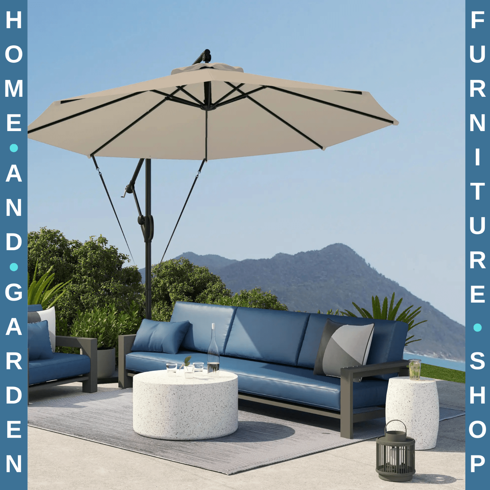 Cantilever Garden Parasol w/ Cover Wind Strap Round Overhanging Umbrella Crank - Home and Garden Furniture Shop - #rustic - furniture#