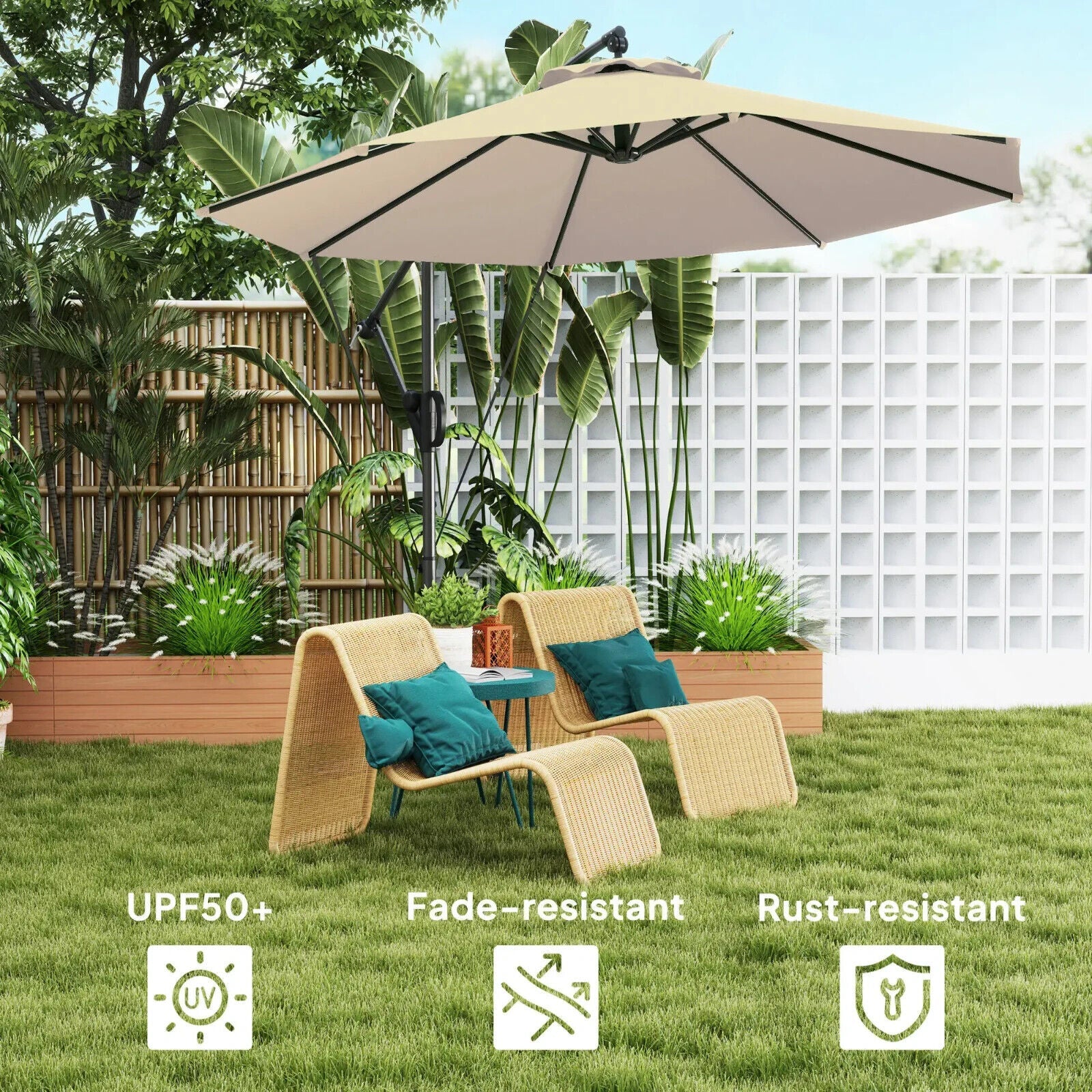 Cantilever Garden Parasol w/ Cover Wind Strap Round Overhanging Umbrella Crank - Home and Garden Furniture Shop - #rustic - furniture#