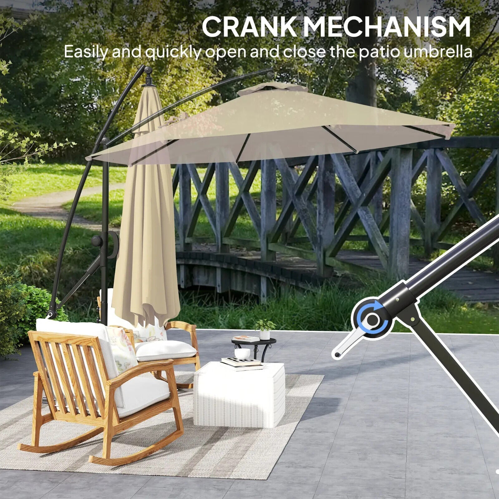Cantilever Garden Parasol w/ Cover Wind Strap Round Overhanging Umbrella Crank - Home and Garden Furniture Shop - #rustic - furniture#