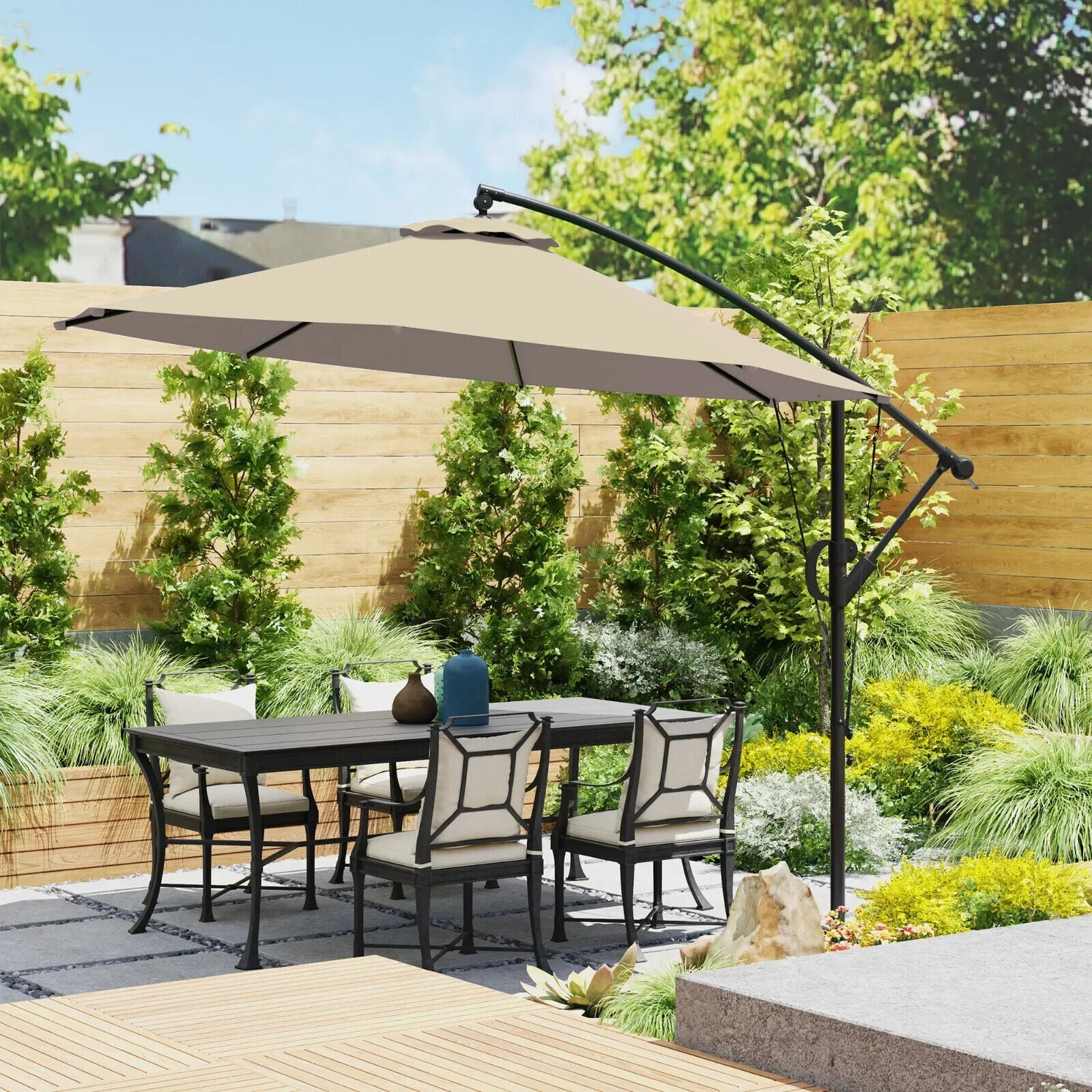 Cantilever Garden Parasol w/ Cover Wind Strap Round Overhanging Umbrella Crank - Home and Garden Furniture Shop - #rustic - furniture#