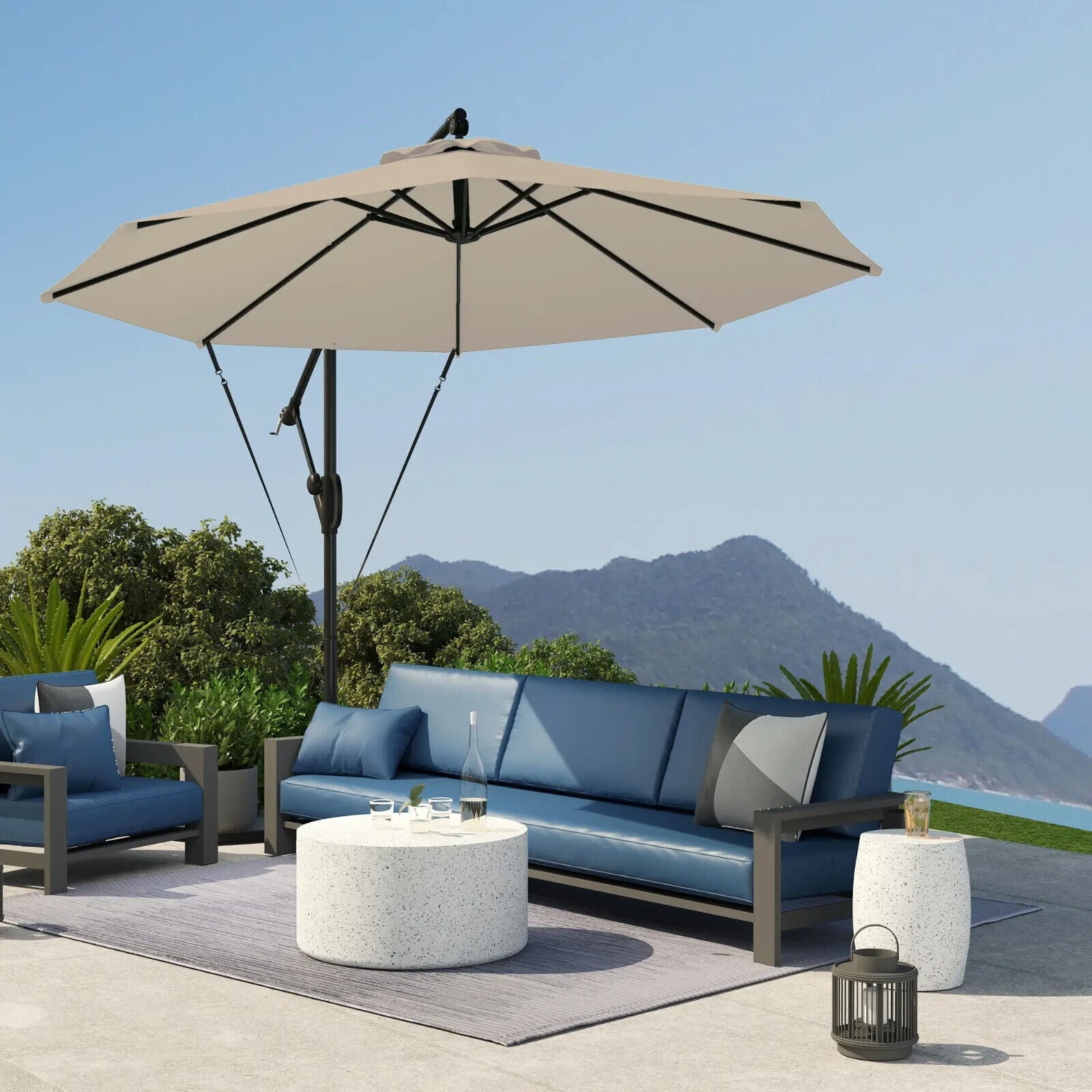 Cantilever Garden Parasol w/ Cover Wind Strap Round Overhanging Umbrella Crank - Home and Garden Furniture Shop - #rustic - furniture#