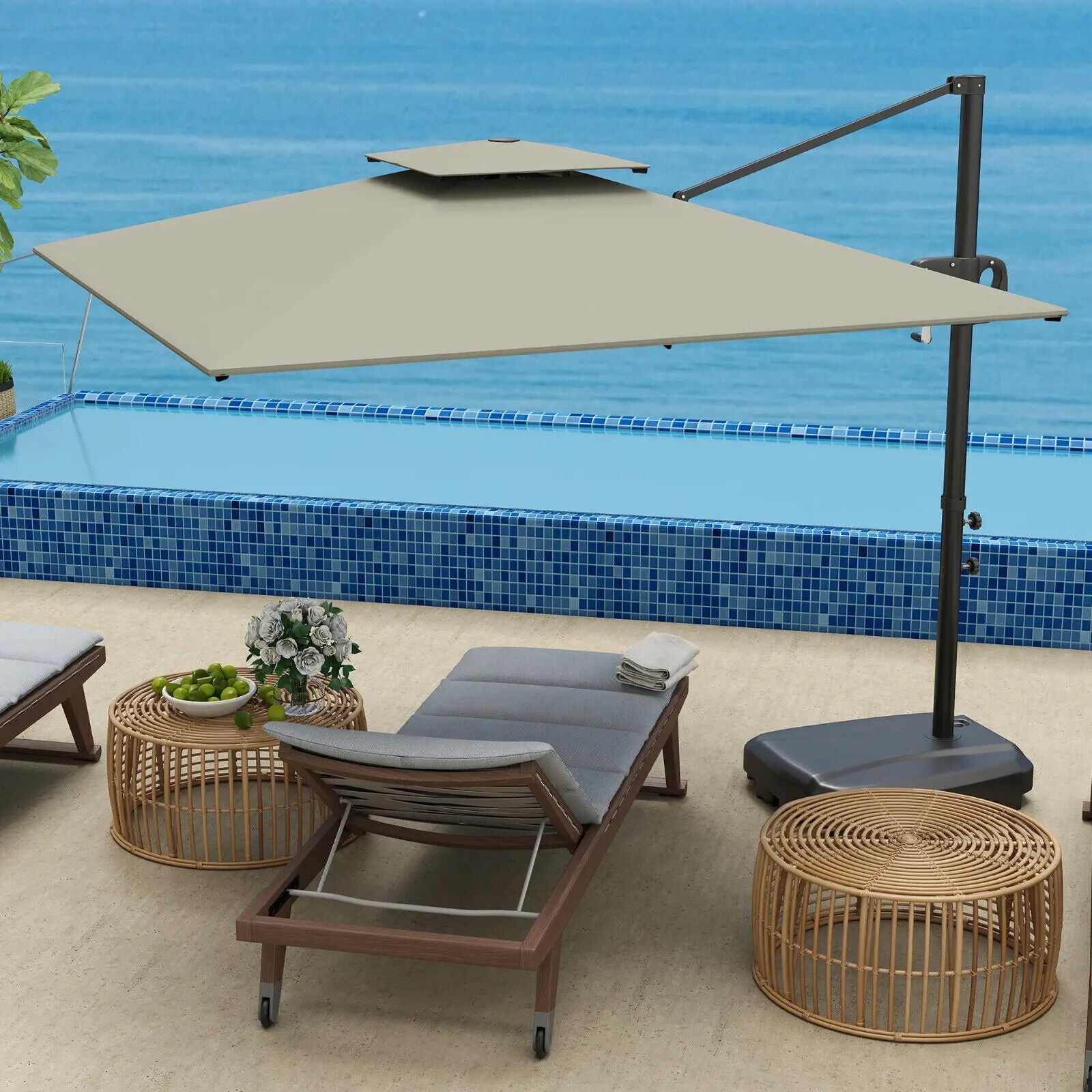 Cantilever Parasol with Weighted Base Square Hanging Garden Parasol with Crank - Home and Garden Furniture Shop - #rustic - furniture#