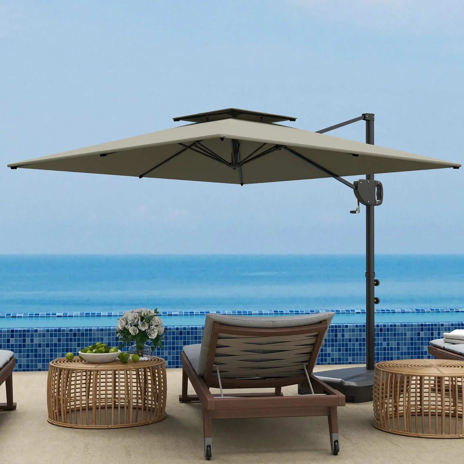 Cantilever Parasol with Weighted Base Square Hanging Garden Parasol with Crank - Home and Garden Furniture Shop - #rustic - furniture#