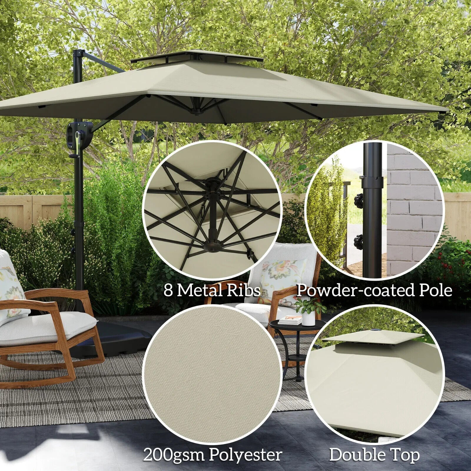 Cantilever Parasol with Weighted Base Square Hanging Garden Parasol with Crank - Home and Garden Furniture Shop - #rustic - furniture#