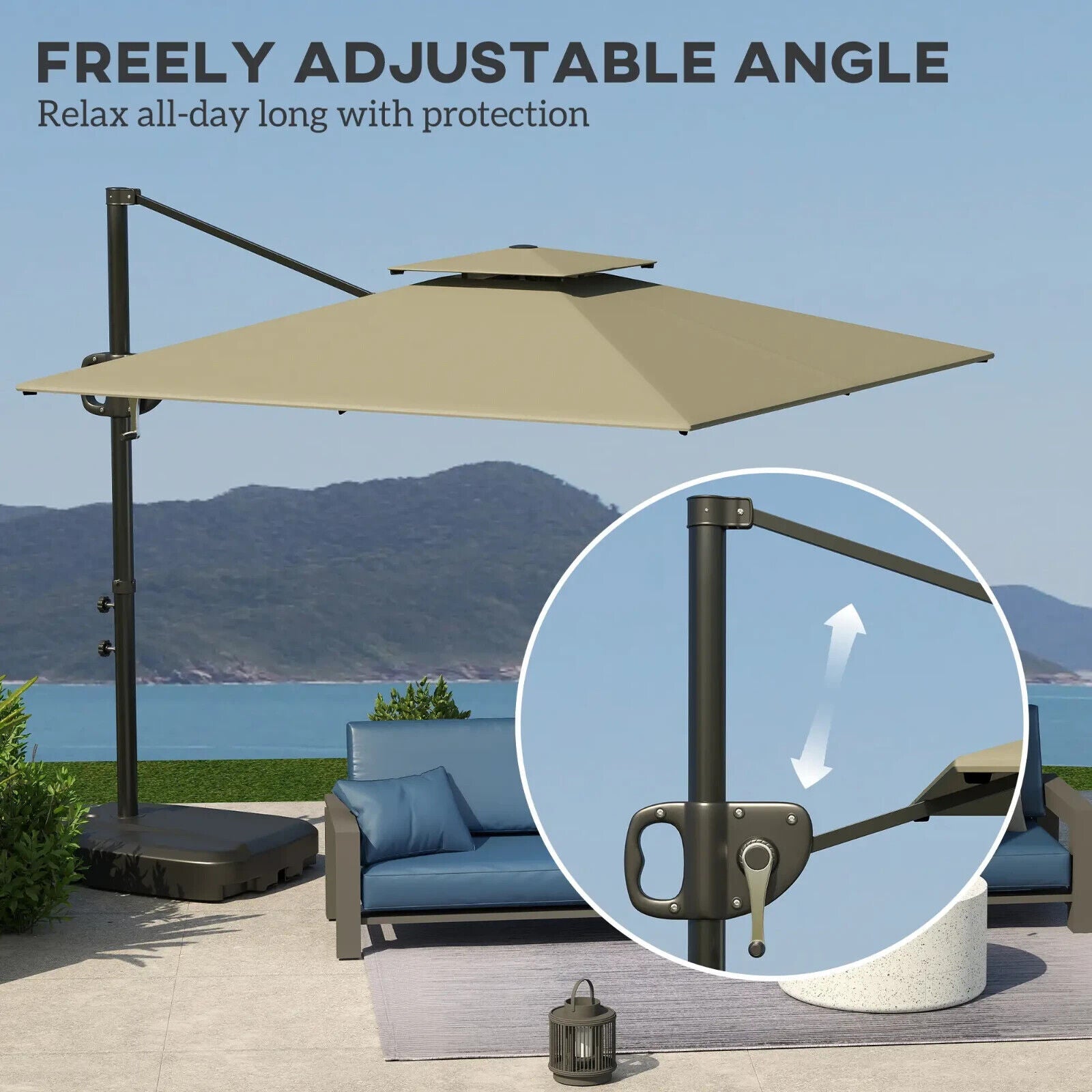 Cantilever Parasol with Weighted Base Square Hanging Garden Parasol with Crank - Home and Garden Furniture Shop - #rustic - furniture#