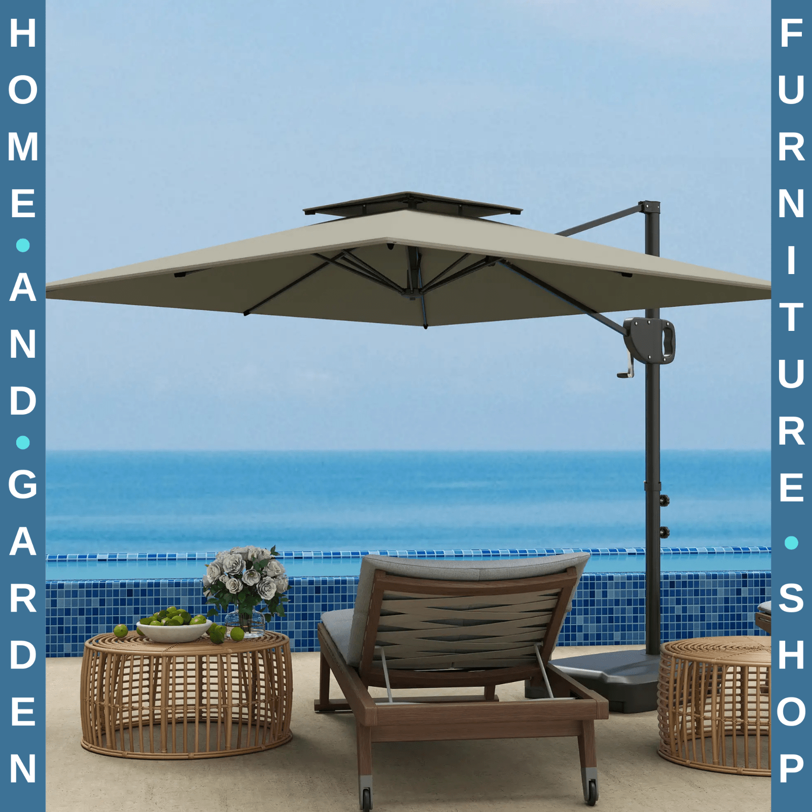Cantilever Parasol with Weighted Base Square Hanging Garden Parasol with Crank - Home and Garden Furniture Shop - #rustic - furniture#