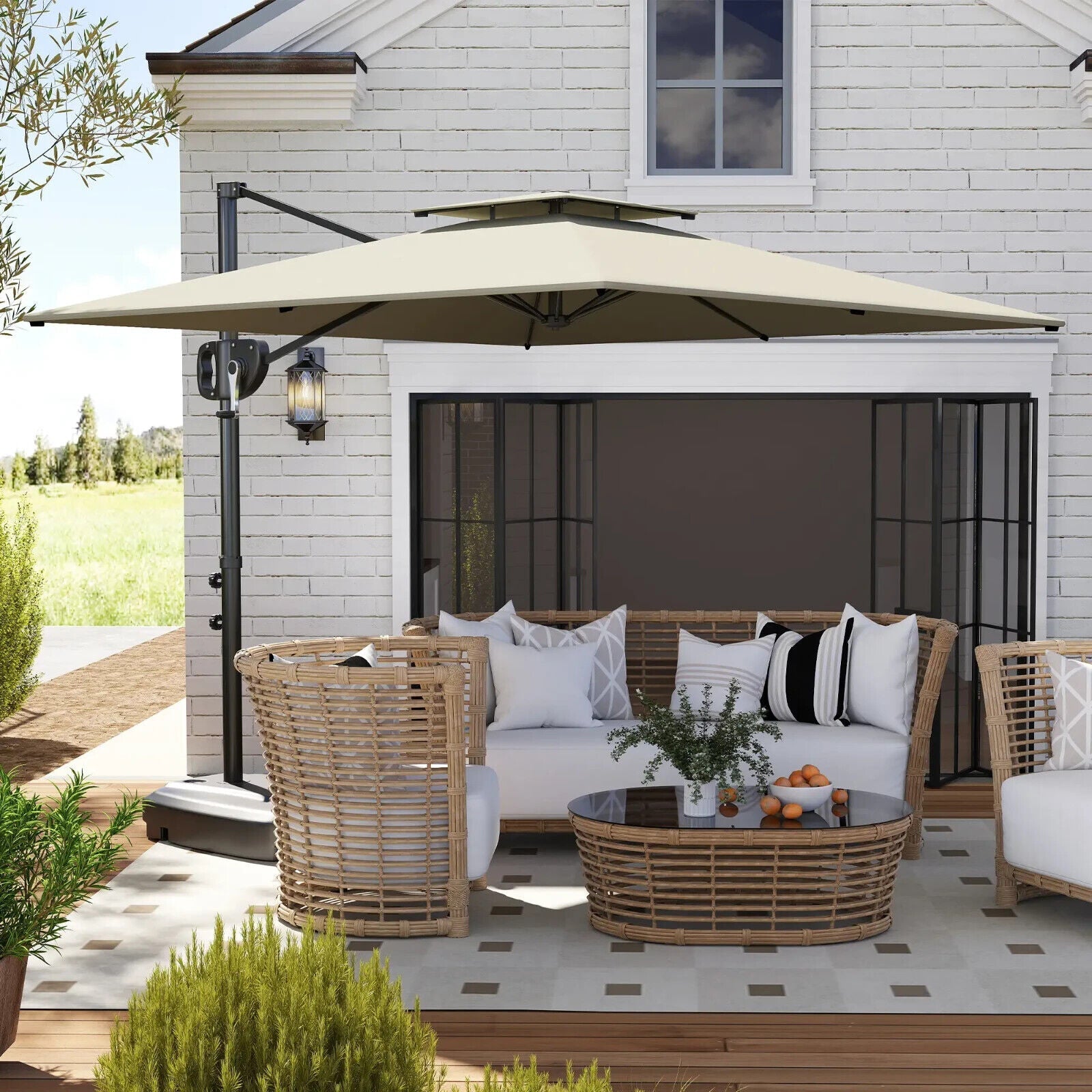 Cantilever Parasol with Weighted Base Square Hanging Garden Parasol with Crank - Home and Garden Furniture Shop - #rustic - furniture#