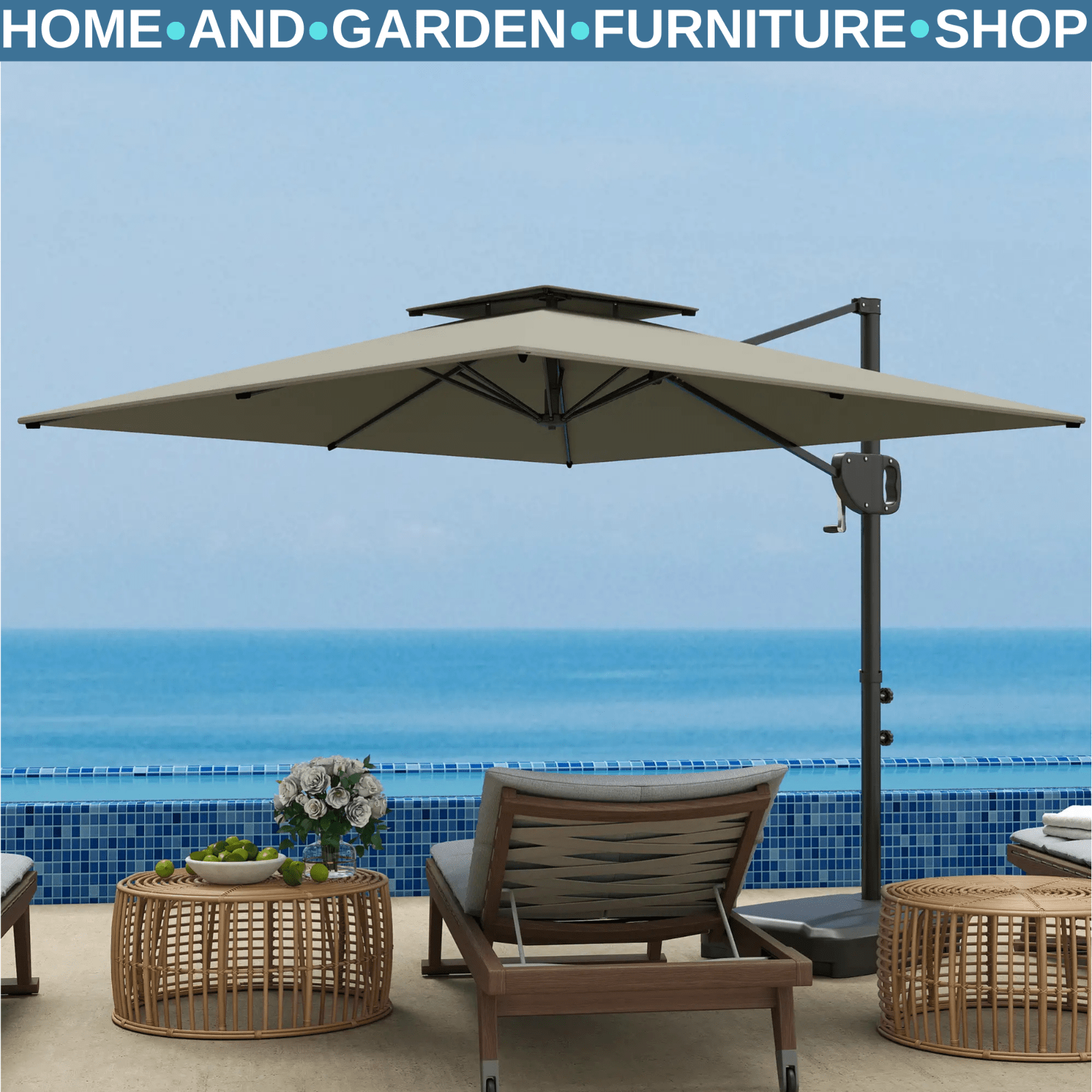 Cantilever Parasol with Weighted Base Square Hanging Garden Parasol with Crank - Home and Garden Furniture Shop - #rustic - furniture#