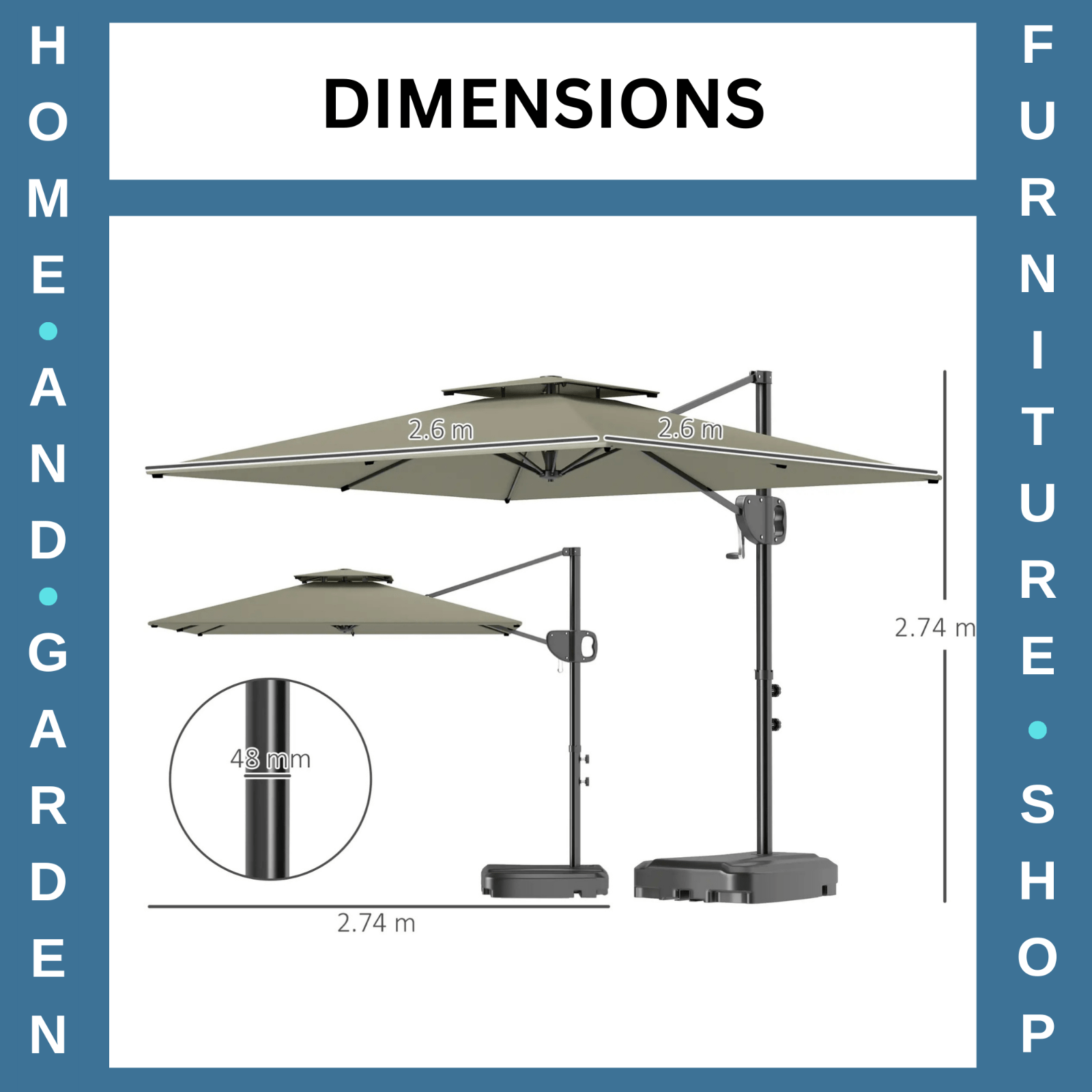Cantilever Parasol with Weighted Base Square Hanging Garden Parasol with Crank - Home and Garden Furniture Shop - #rustic - furniture#