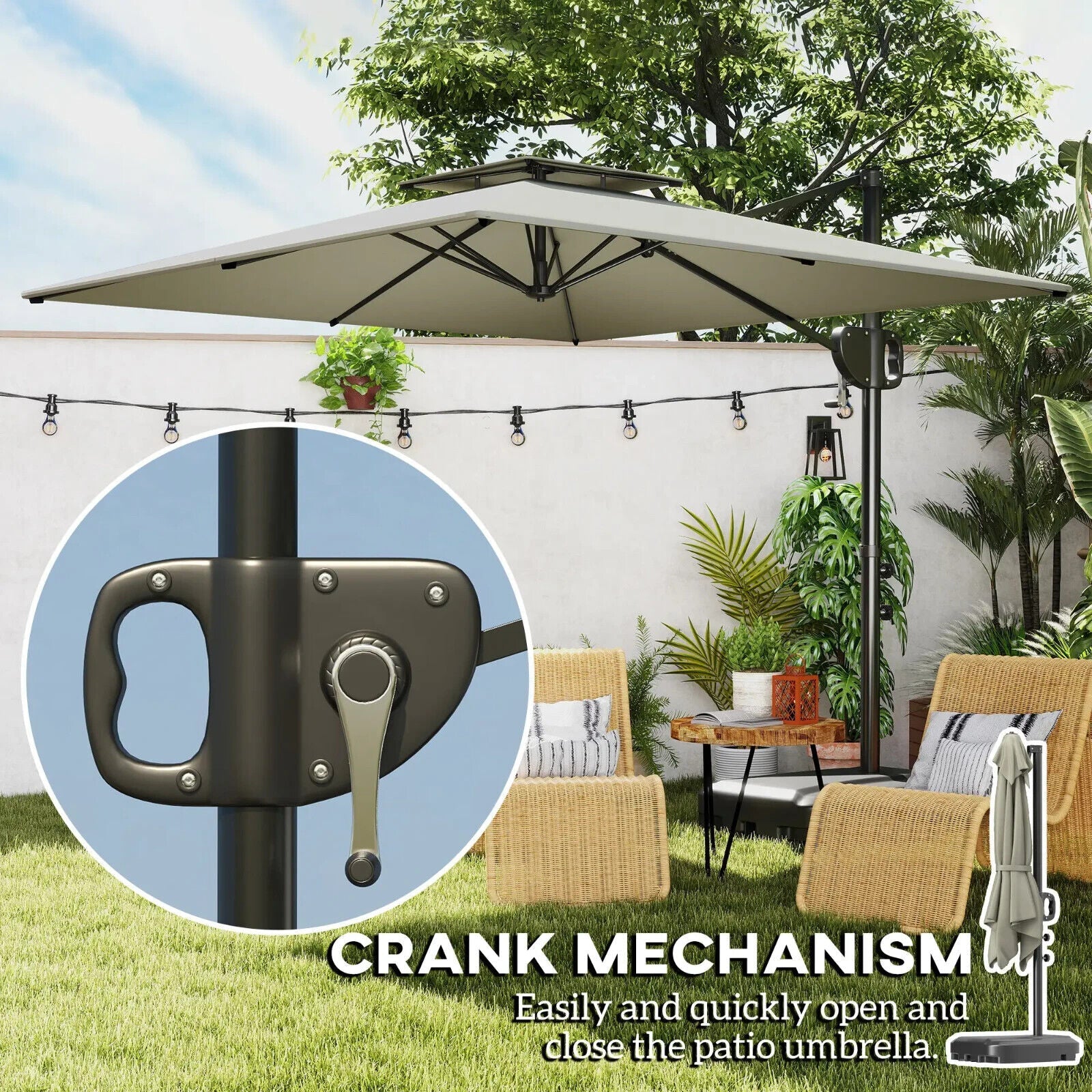 Cantilever Parasol with Weighted Base Square Hanging Garden Parasol with Crank - Home and Garden Furniture Shop - #rustic - furniture#