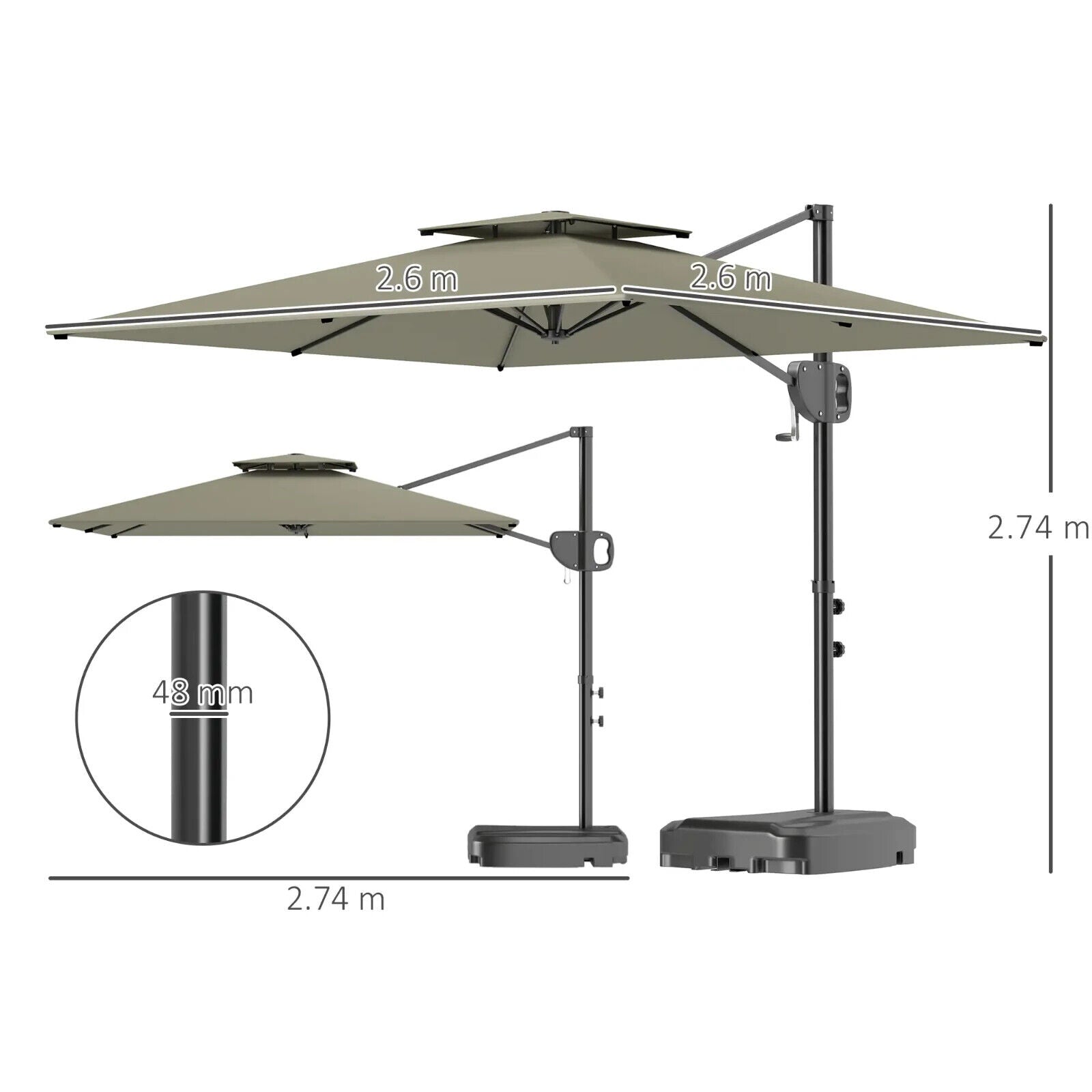 Cantilever Parasol with Weighted Base Square Hanging Garden Parasol with Crank - Home and Garden Furniture Shop - #rustic - furniture#