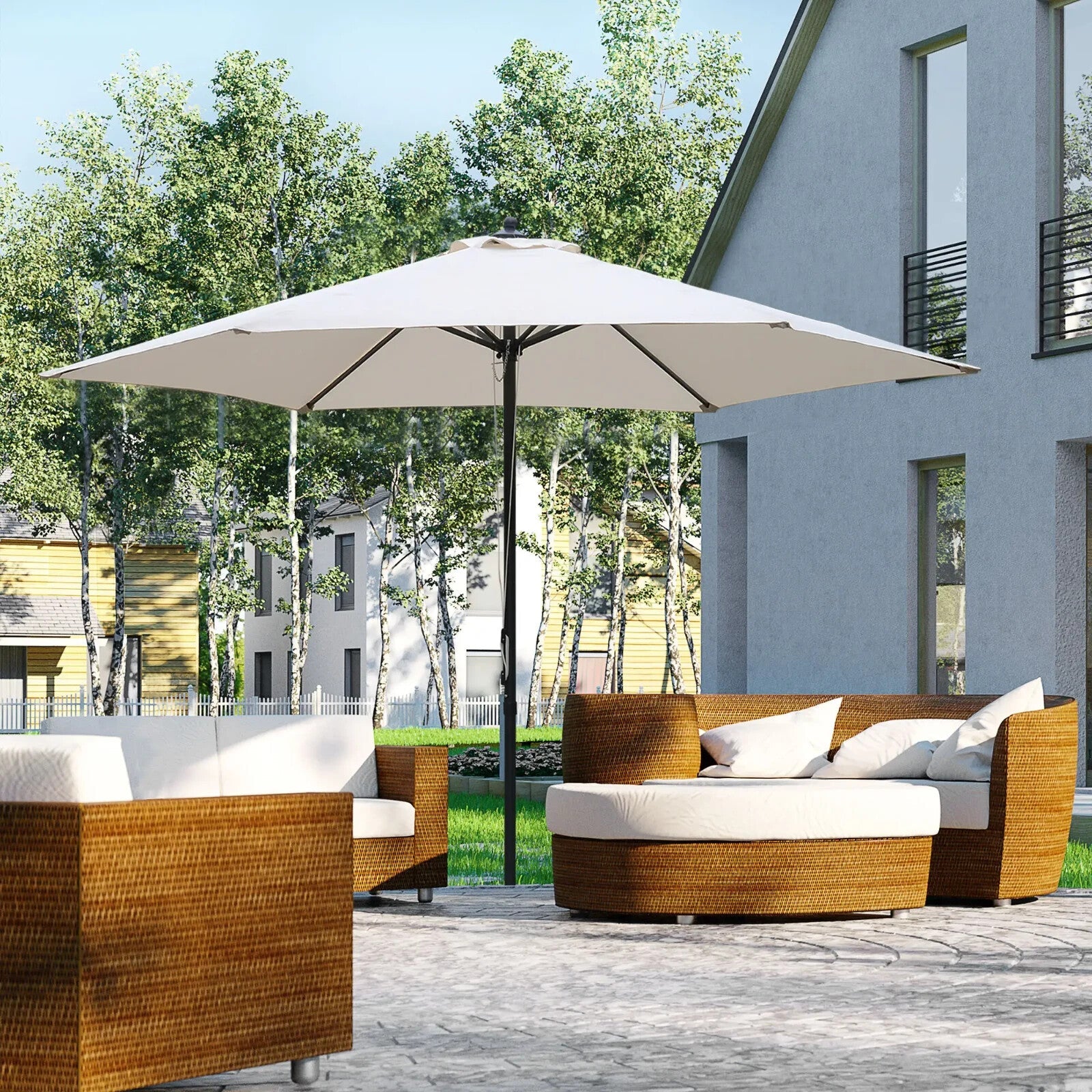 Cantilever Umbrella Parasol Canopy foldable Stand Weather - Resistant Off - White - Home and Garden Furniture Shop - rustic - furniture