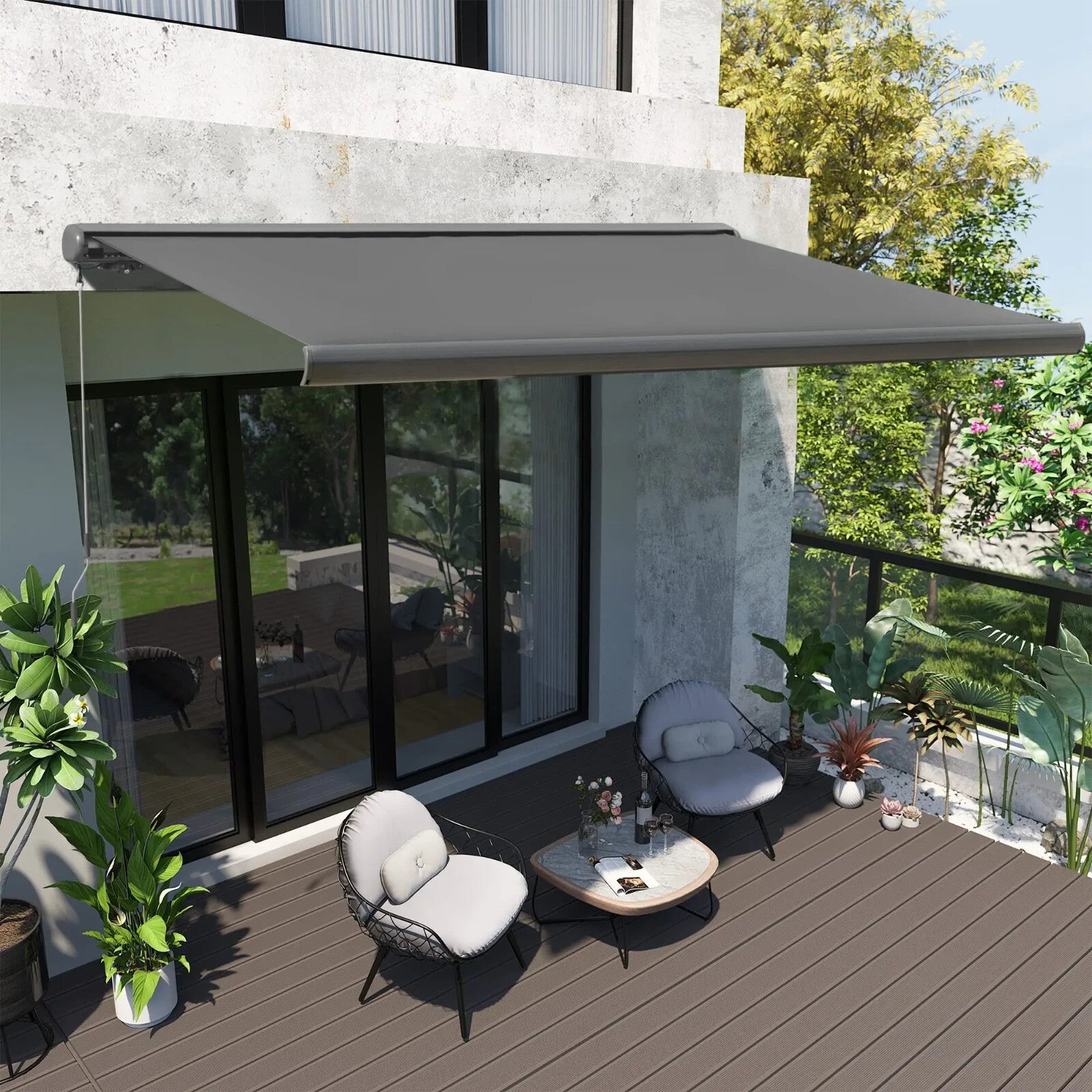 Cassette Electric Manual Awning Retractable Canopy with Remote Control 350x300cm - Home and Garden Furniture Shop - rustic - furniture