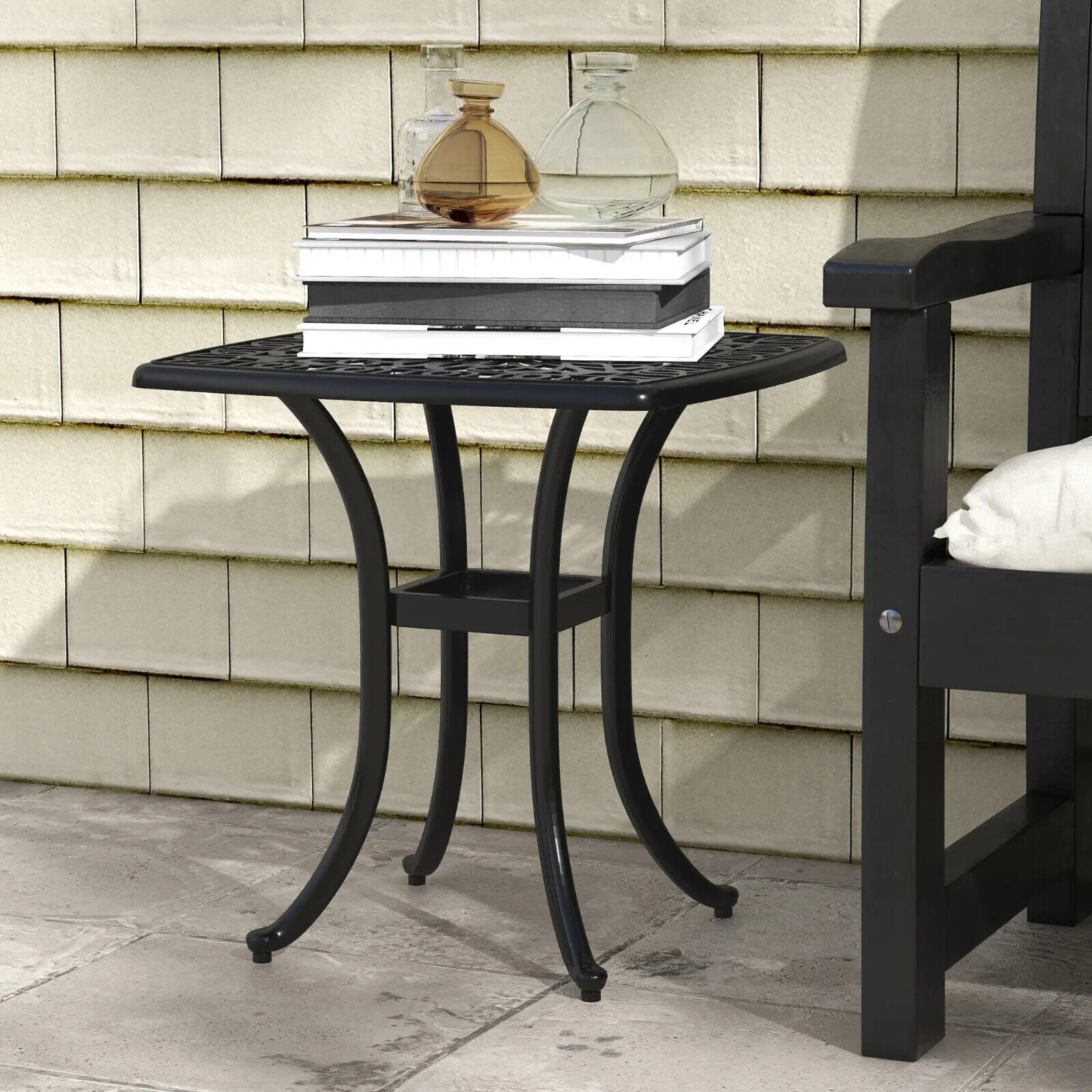 Cast Aluminium Bistro Table Square Outdoor Garden with Umbrella Hole Black - Home and Garden Furniture Shop - #rustic - furniture#