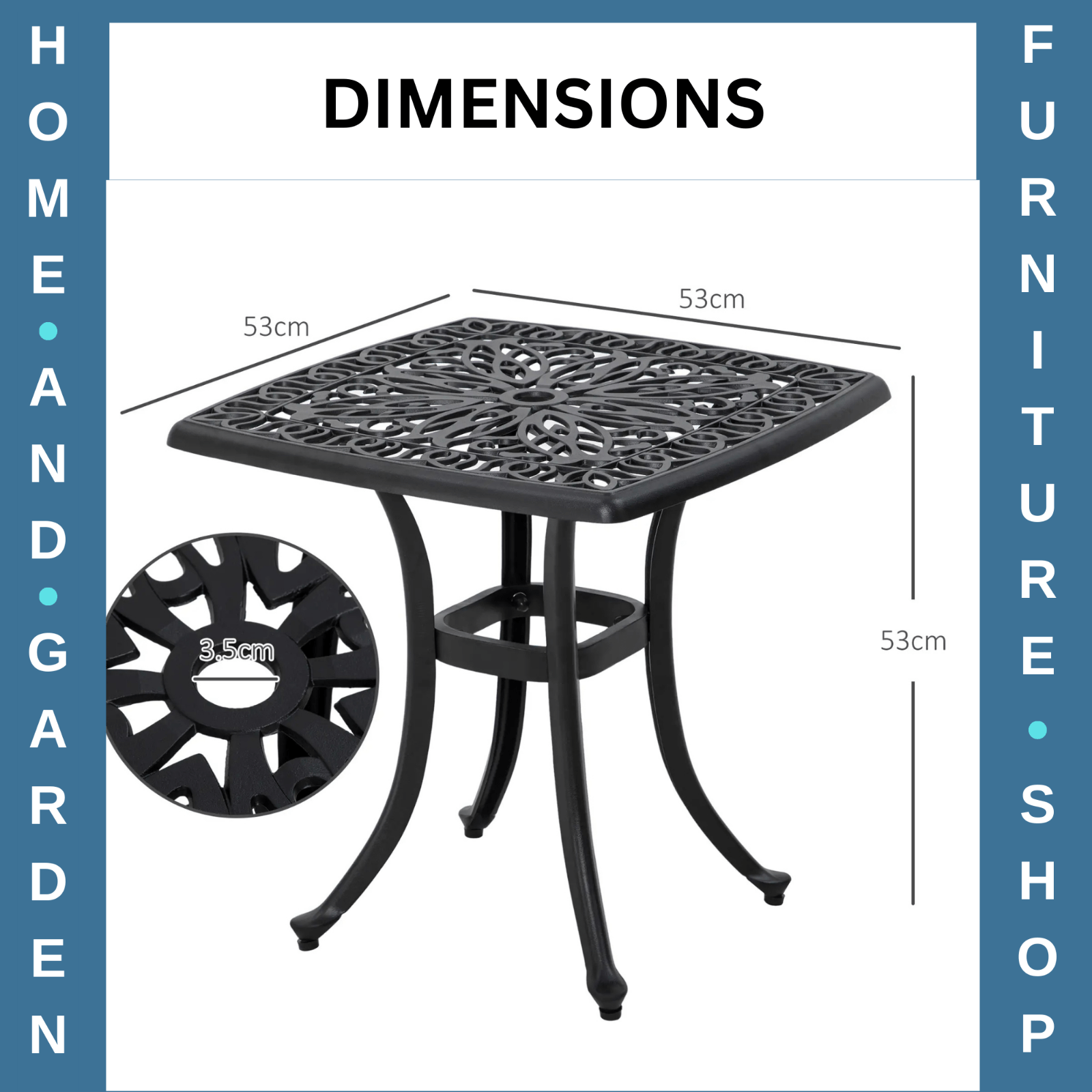 Cast Aluminium Bistro Table Square Outdoor Garden with Umbrella Hole Black - Home and Garden Furniture Shop - #rustic - furniture#