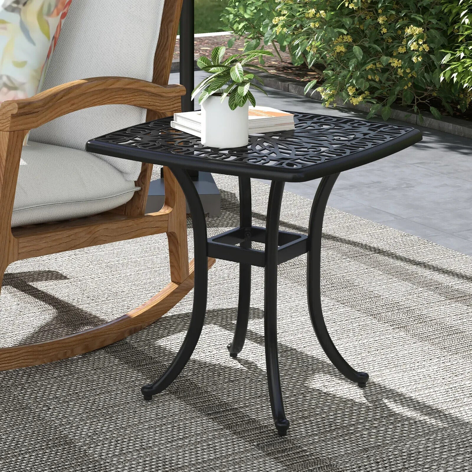 Cast Aluminium Bistro Table Square Outdoor Garden with Umbrella Hole Black - Home and Garden Furniture Shop - #rustic - furniture#