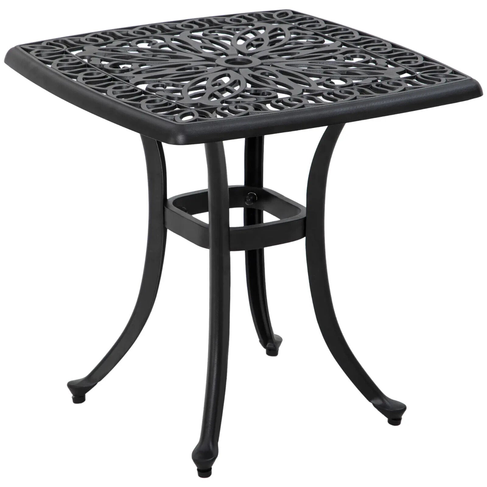 Cast Aluminium Bistro Table Square Outdoor Garden with Umbrella Hole Black - Home and Garden Furniture Shop - #rustic - furniture#