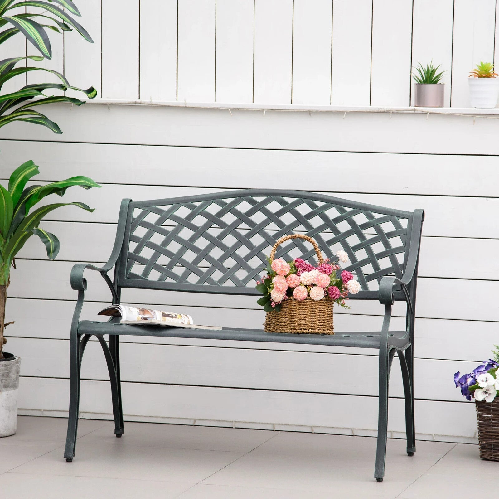 Cast Aluminium Garden Bench 2 Seater Outdoor Patio Loveseat for Porch or Park - Home and Garden Furniture Shop - rustic - furniture
