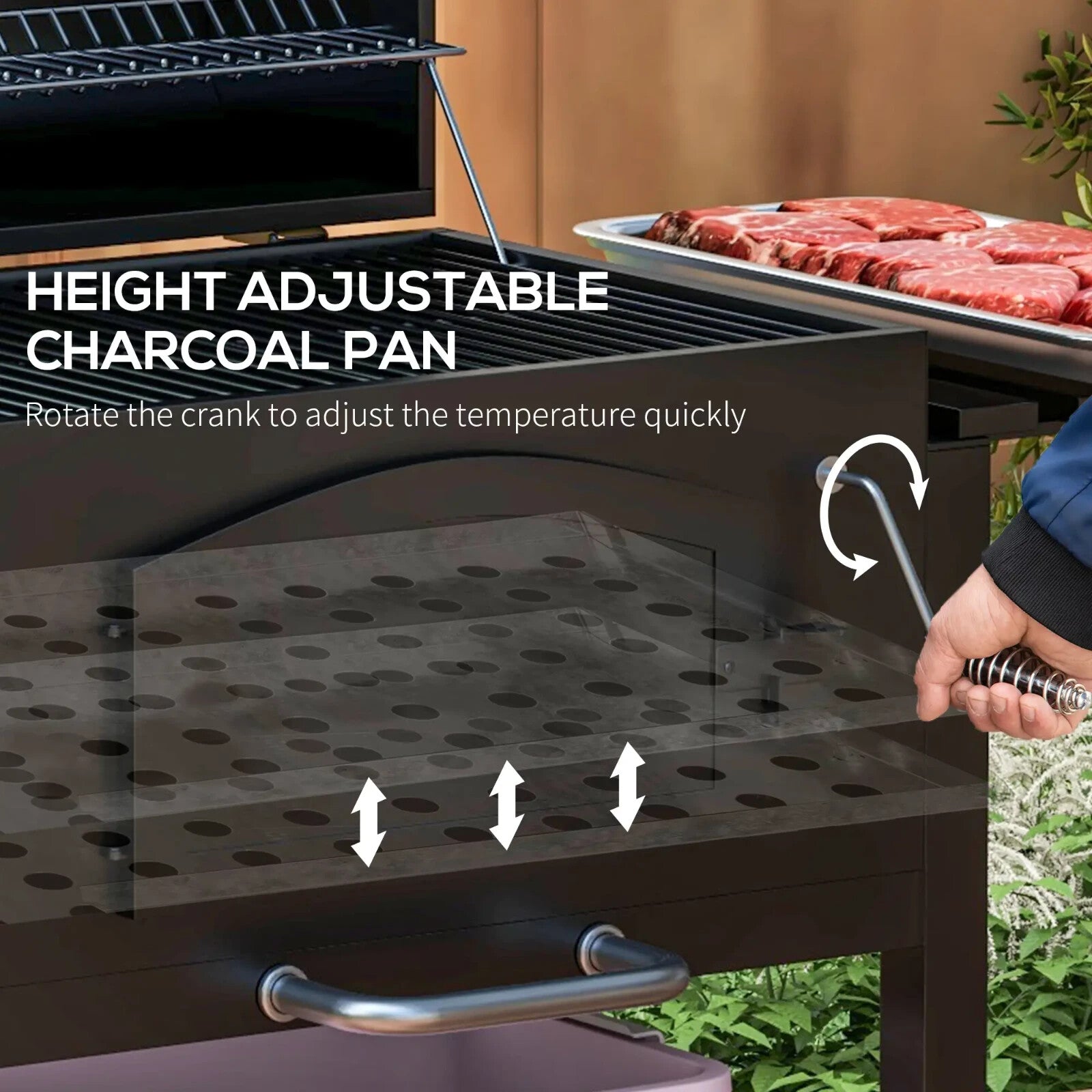 Charcoal Barbecue Grill Trolley Smoker with Adjustable Shelves & Lid Thermometer - Home and Garden Furniture Shop - rustic - furniture