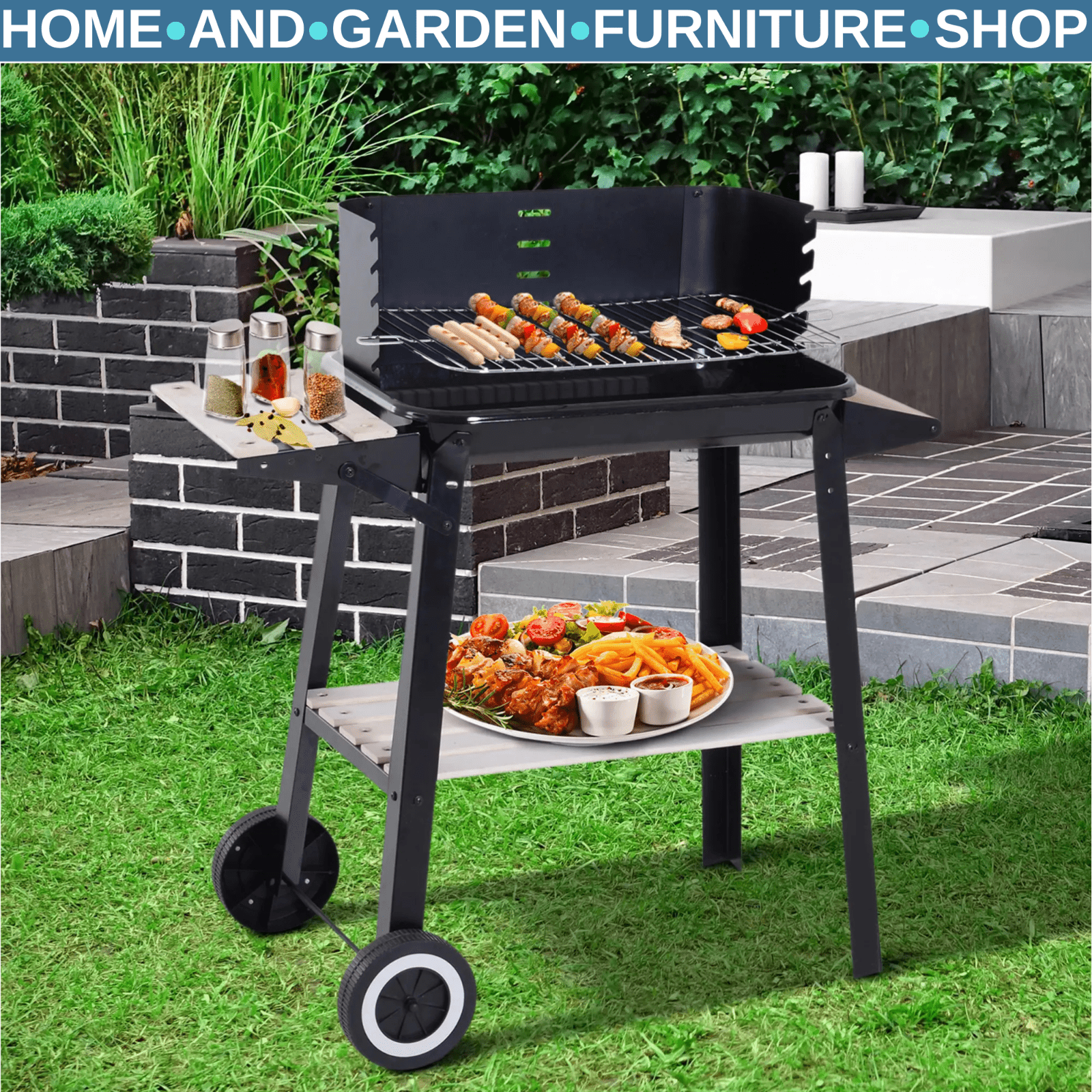 Charcoal BBQ Barbecue Grill Trolley for Outdoor Garden Patio Heating and Smoking - Home and Garden Furniture Shop - rustic - furniture