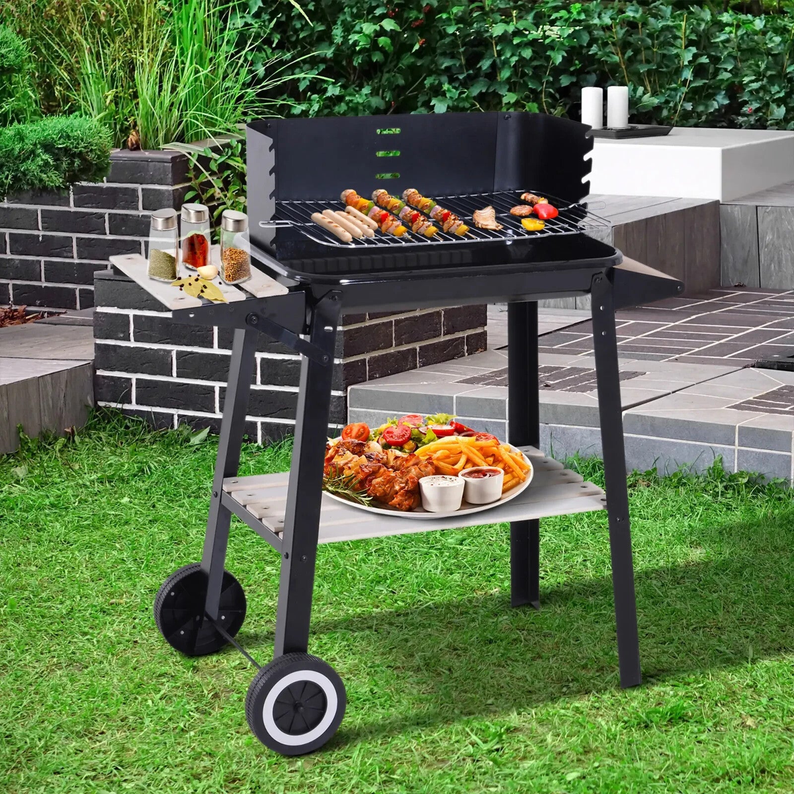 Charcoal BBQ Barbecue Grill Trolley for Outdoor Garden Patio Heating and Smoking - Home and Garden Furniture Shop - rustic - furniture