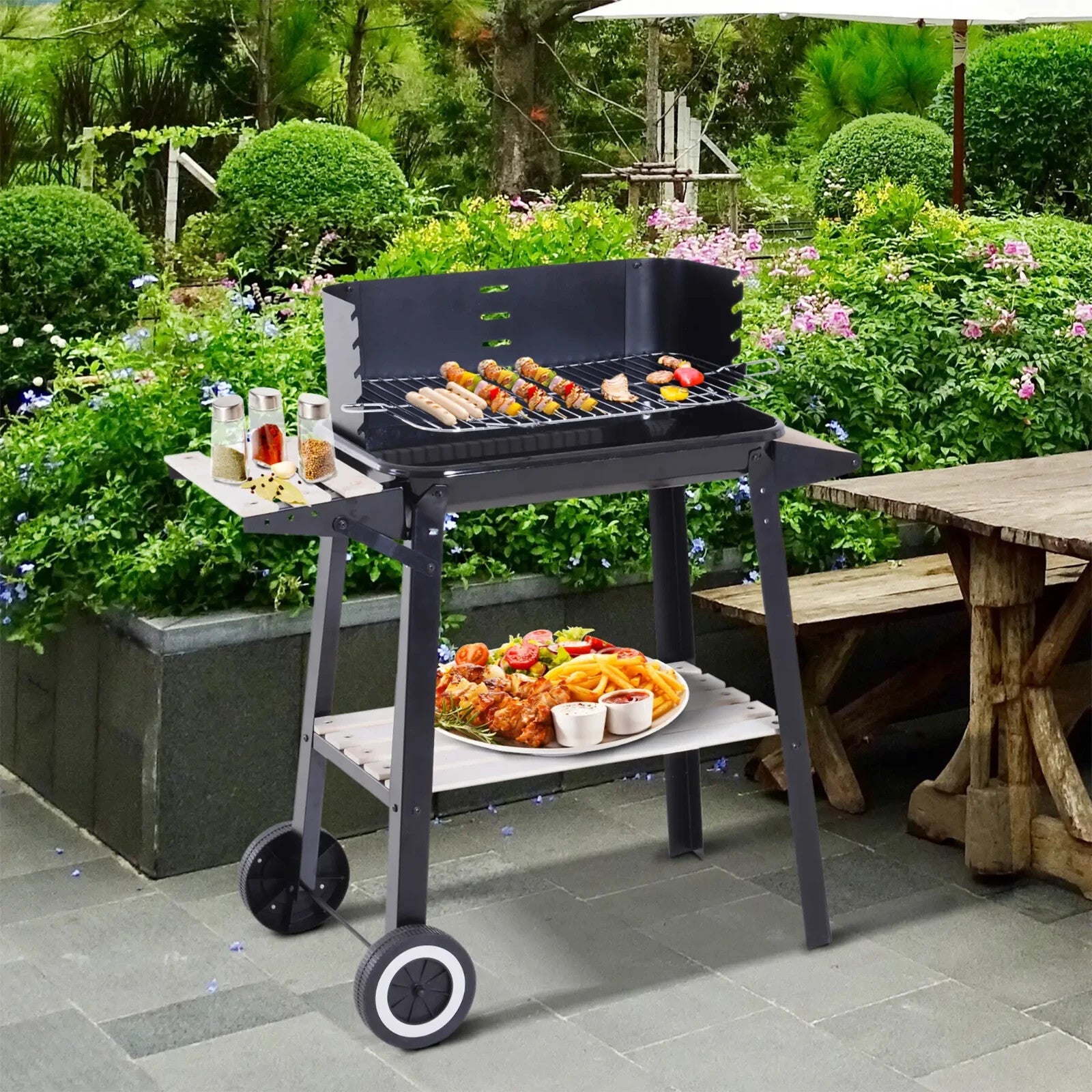 Charcoal BBQ Barbecue Grill Trolley for Outdoor Garden Patio Heating and Smoking - Home and Garden Furniture Shop - rustic - furniture