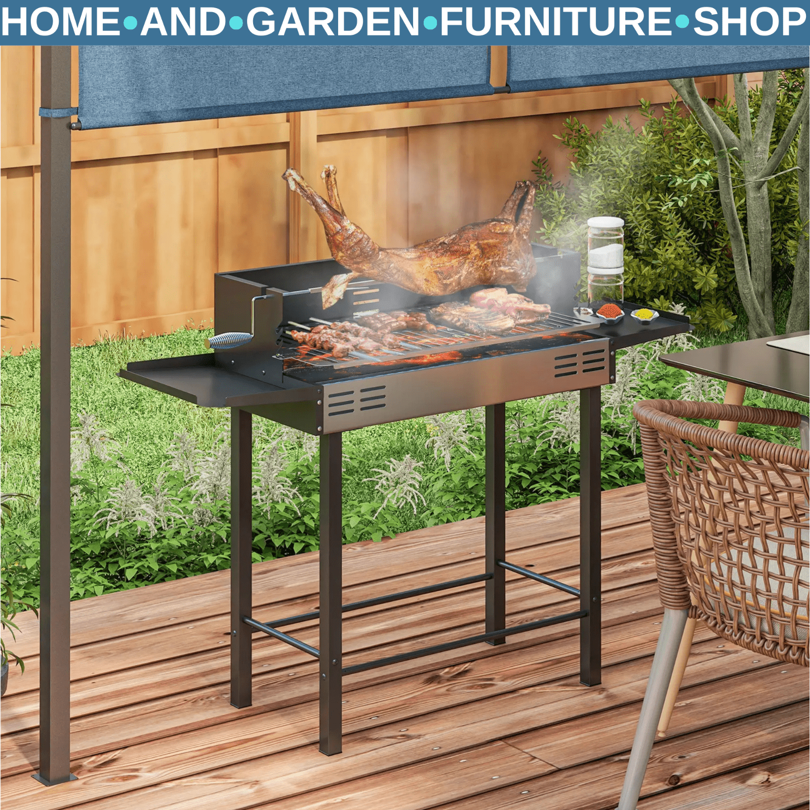 Charcoal BBQ Rotisserie Spit Roaster Grill Machine for Chicken Turkey Cooking - Home and Garden Furniture Shop - rustic - furniture