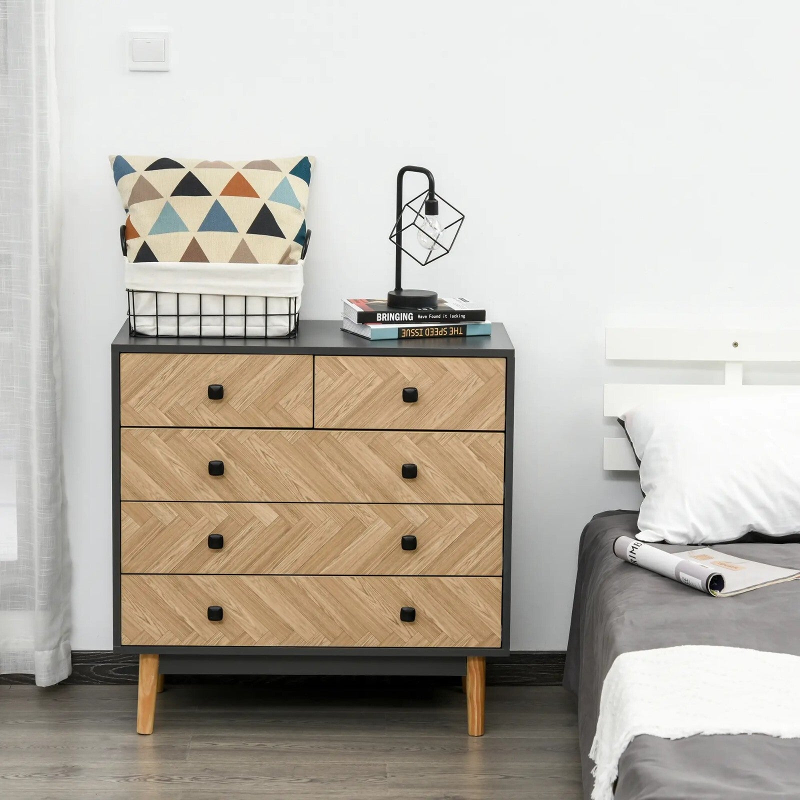 Chest of Drawers 5 Drawer Dresser Storage Cabinet Bedroom Wood Effect Bedside - Home and Garden Furniture Shop - rustic - furniture