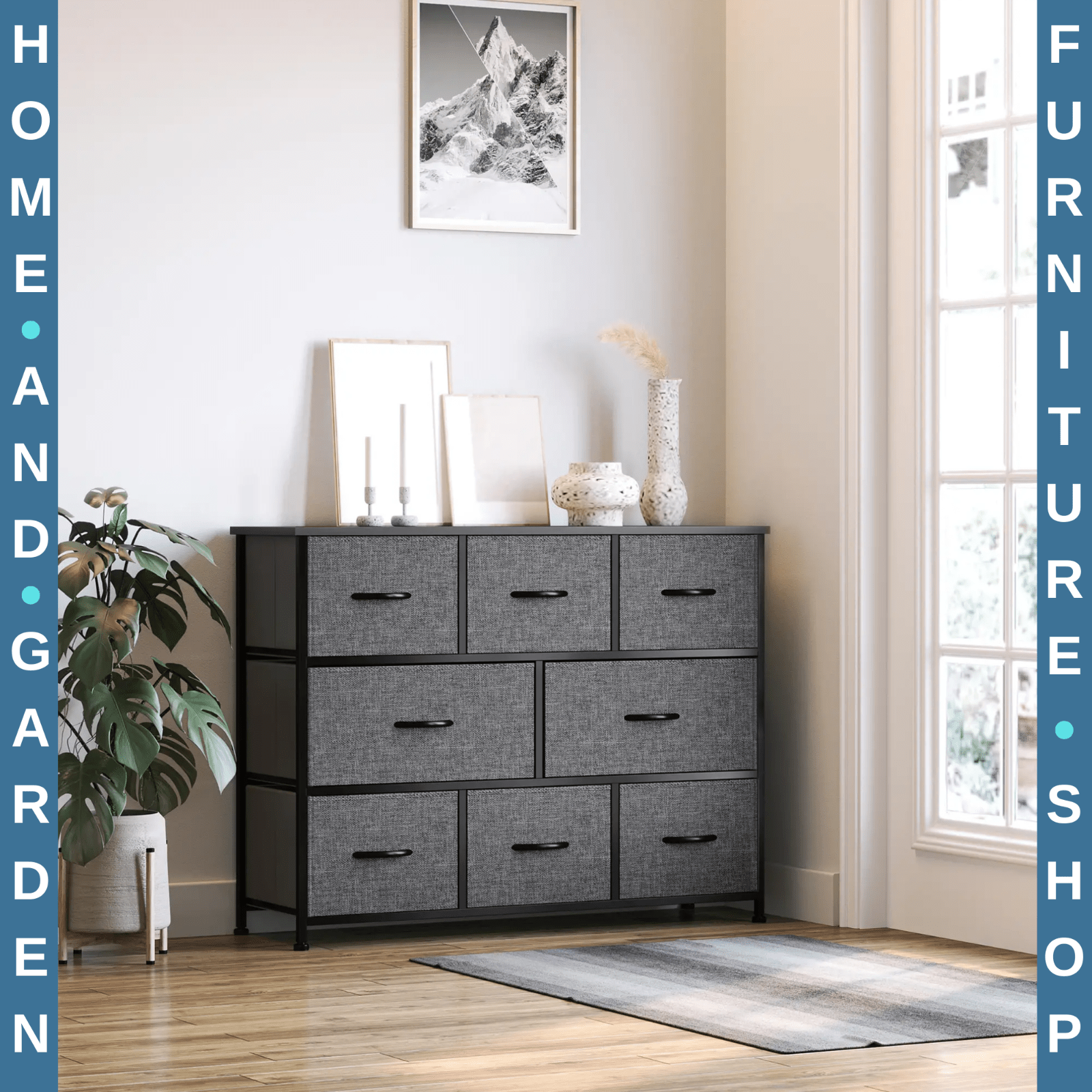 Chest of Drawers 8 Foldable Storage Unit Powder Coated Steel Frame Dark Grey - Home and Garden Furniture Shop - rustic - furniture