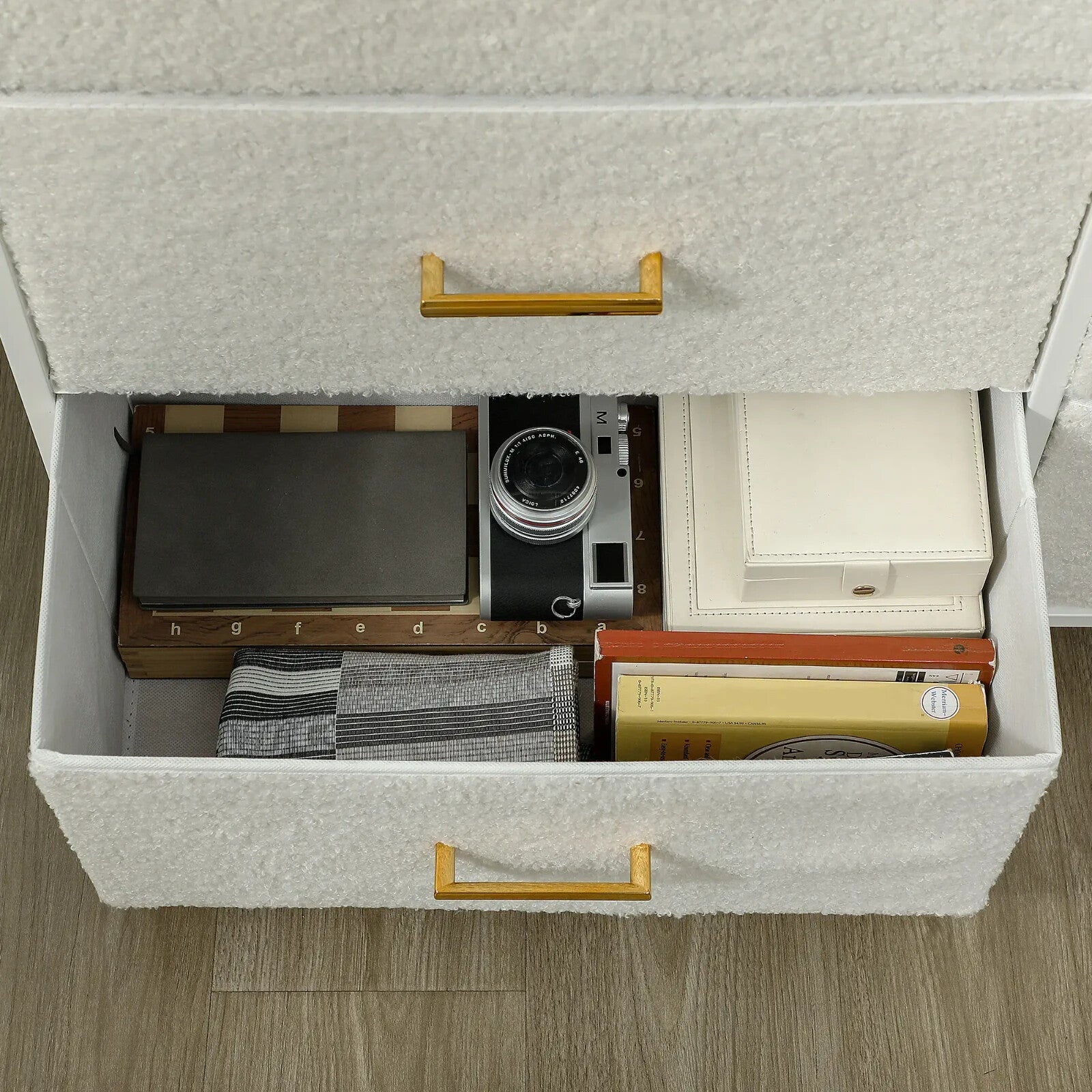 Chest of Drawers 9 Boucle Storage Powder - Coated Steel Frame Cream White - Home and Garden Furniture Shop - rustic - furniture