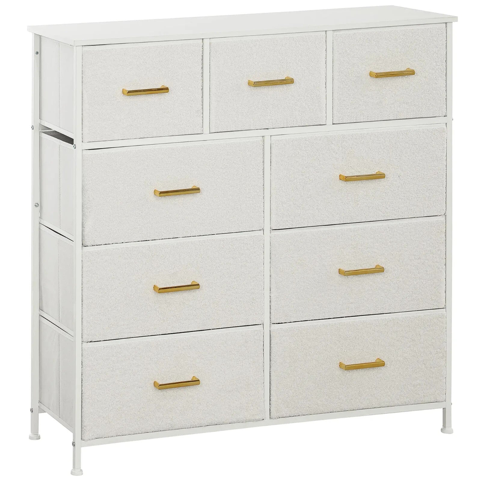 Chest of Drawers 9 Boucle Storage Powder - Coated Steel Frame Cream White - Home and Garden Furniture Shop - rustic - furniture