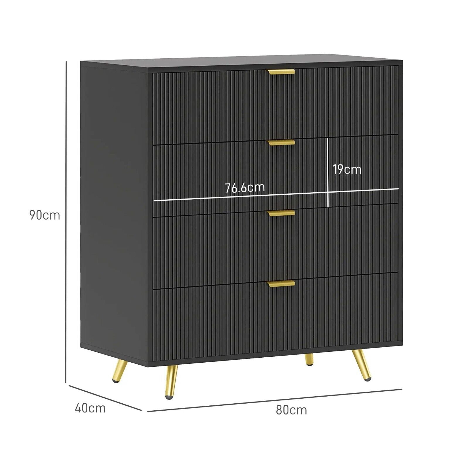 Chest of Drawers Black 4 Drawer Chest Drawers Bedroom Storage Art Deco Gold Legs - Home and Garden Furniture Shop - rustic - furniture