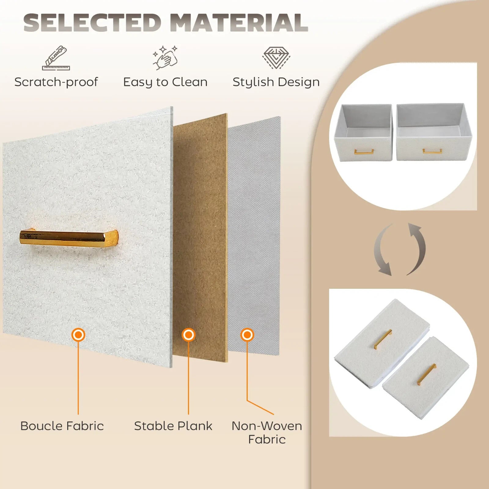 Chest of Drawers Boucle Alloy Steel Frame With Charging Station Cream White - Home and Garden Furniture Shop - rustic - furniture