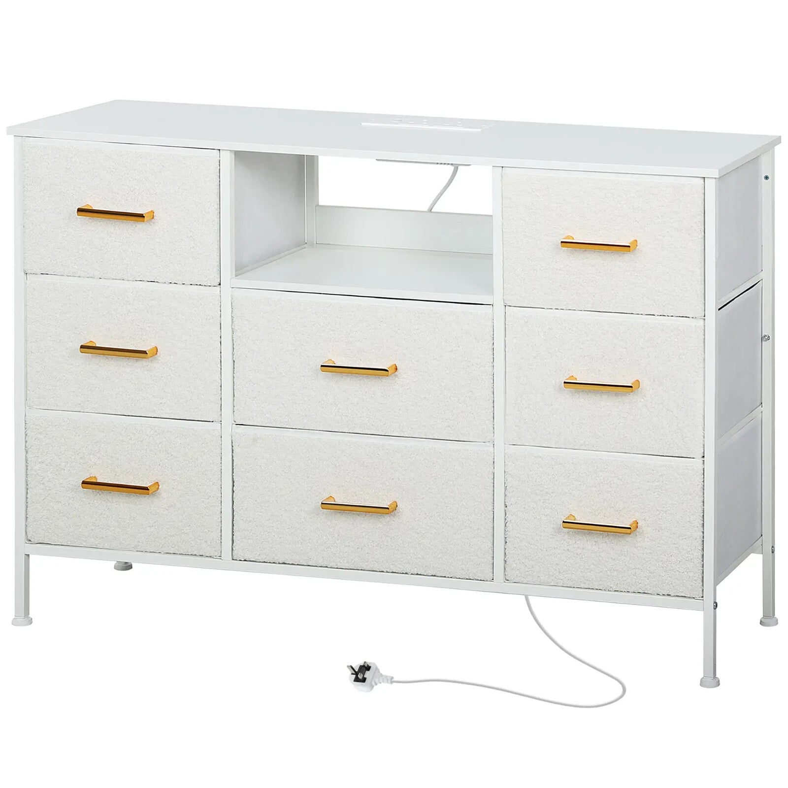 Chest of Drawers Boucle Alloy Steel Frame With Charging Station Cream White - Home and Garden Furniture Shop - rustic - furniture