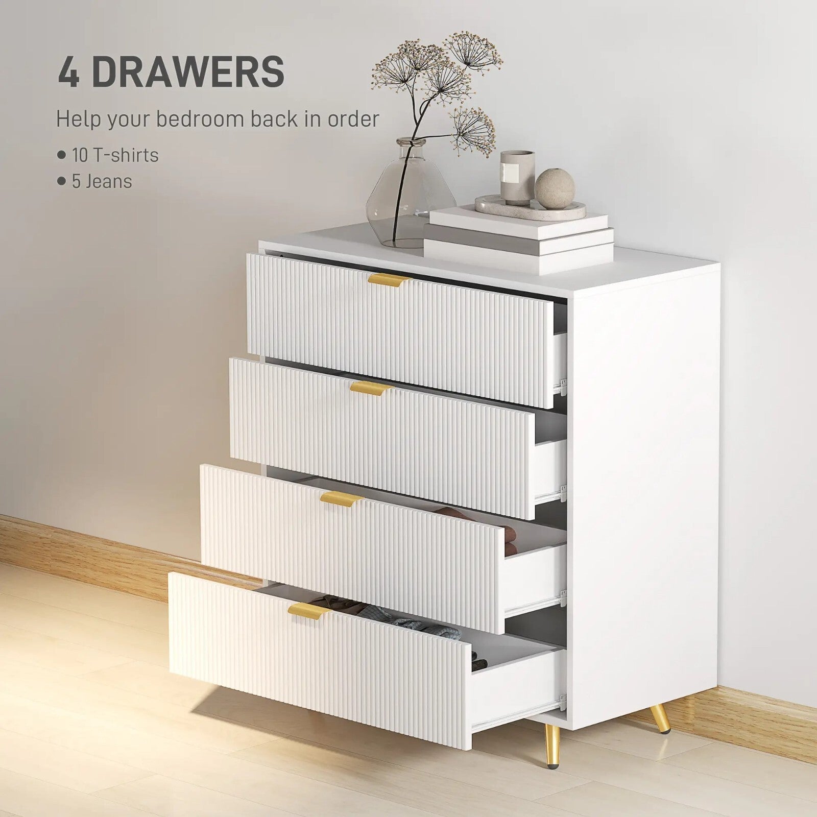 Chest of Drawers White 4 Drawer Chest Drawers Bedroom Storage Art Deco Gold Legs - Home and Garden Furniture Shop - rustic - furniture