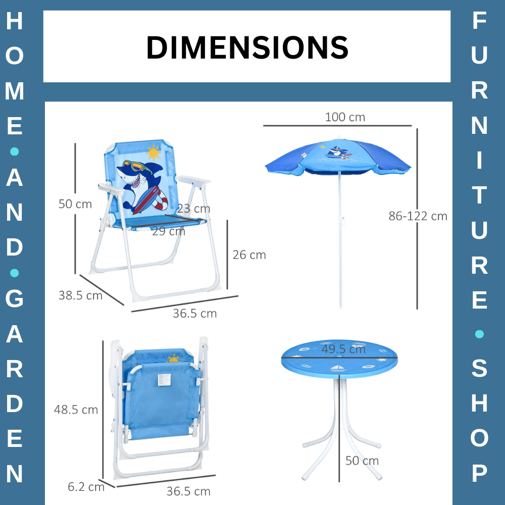 Children's 4 - Piece Foldable Garden Set with Table, Chairs, and Parasol Blue - Home and Garden Furniture Shop - rustic - furniture