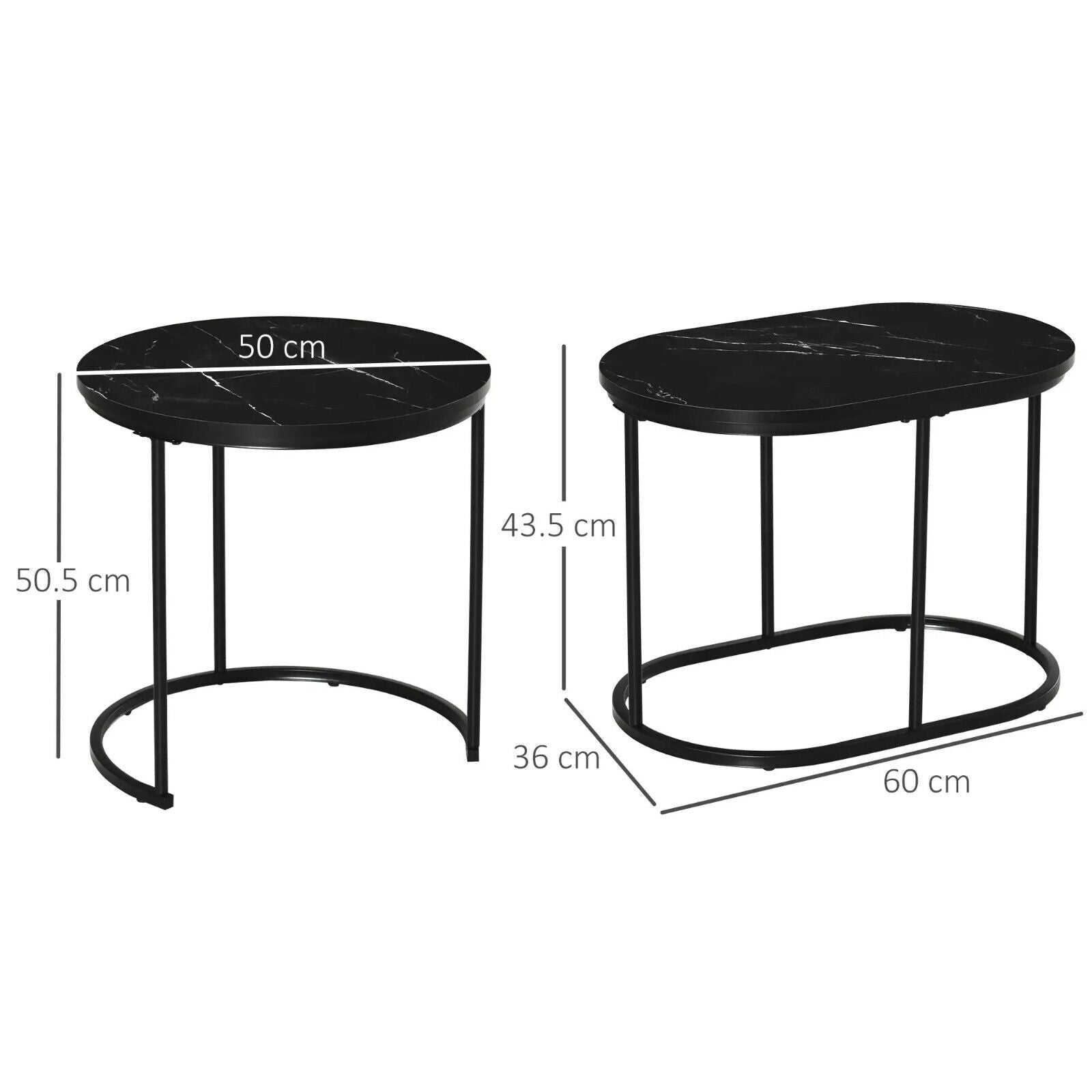 Coffee Table Set of 2 Modern Nest of Tables Faux Marble Top Set Black Metal Legs - Home and Garden Furniture Shop - rustic - furniture