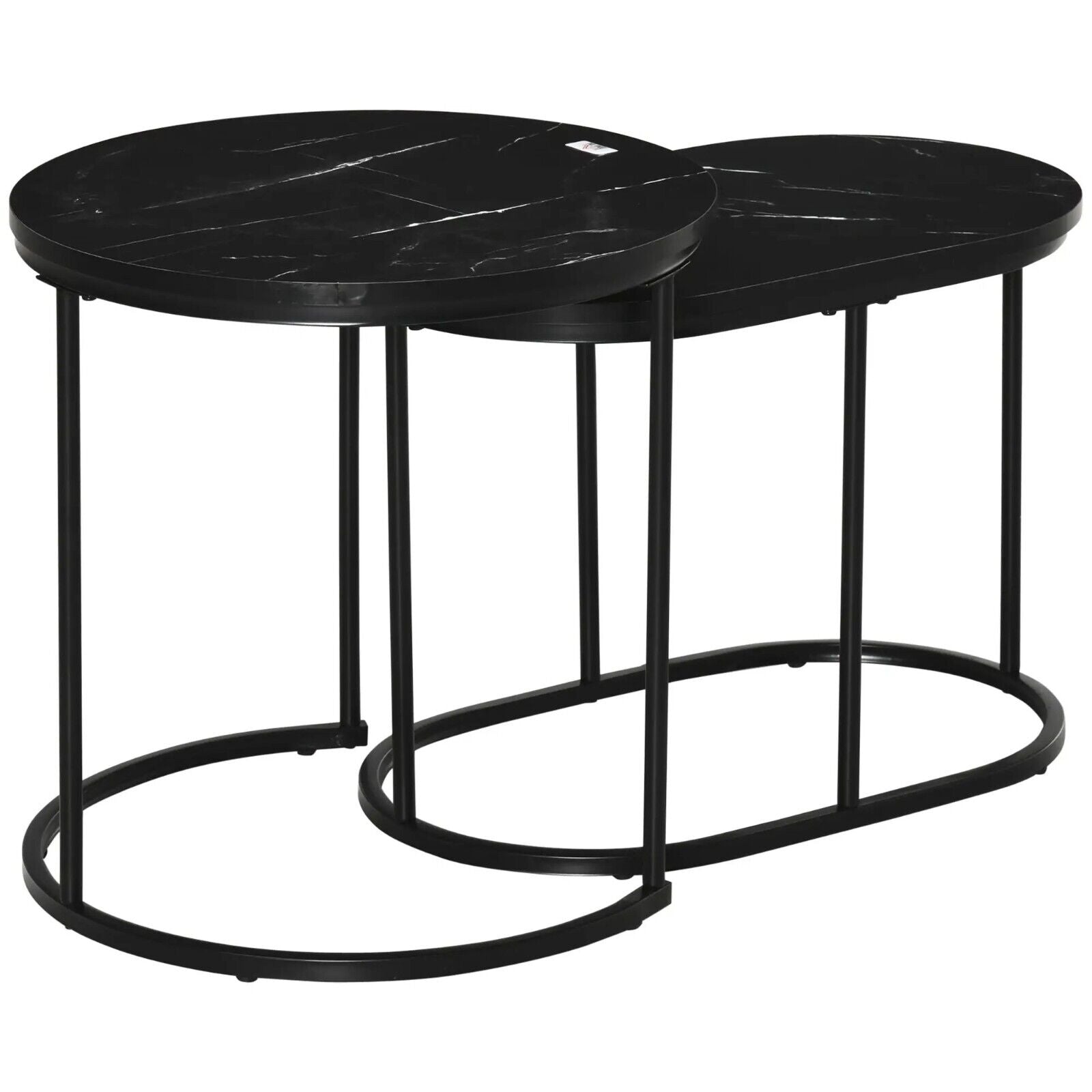 Coffee Table Set of 2 Modern Nest of Tables Faux Marble Top Set Black Metal Legs - Home and Garden Furniture Shop - rustic - furniture