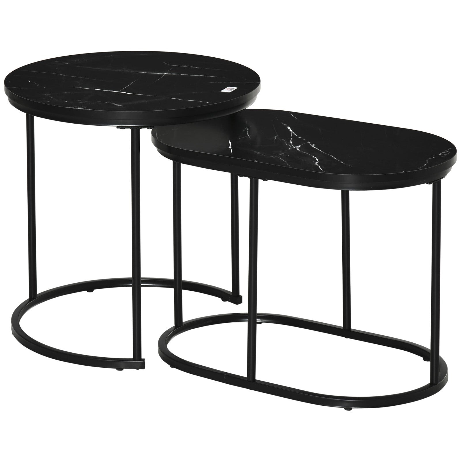 Coffee Table Set of 2 Modern Nest of Tables Faux Marble Top Set Black Metal Legs - Home and Garden Furniture Shop - rustic - furniture