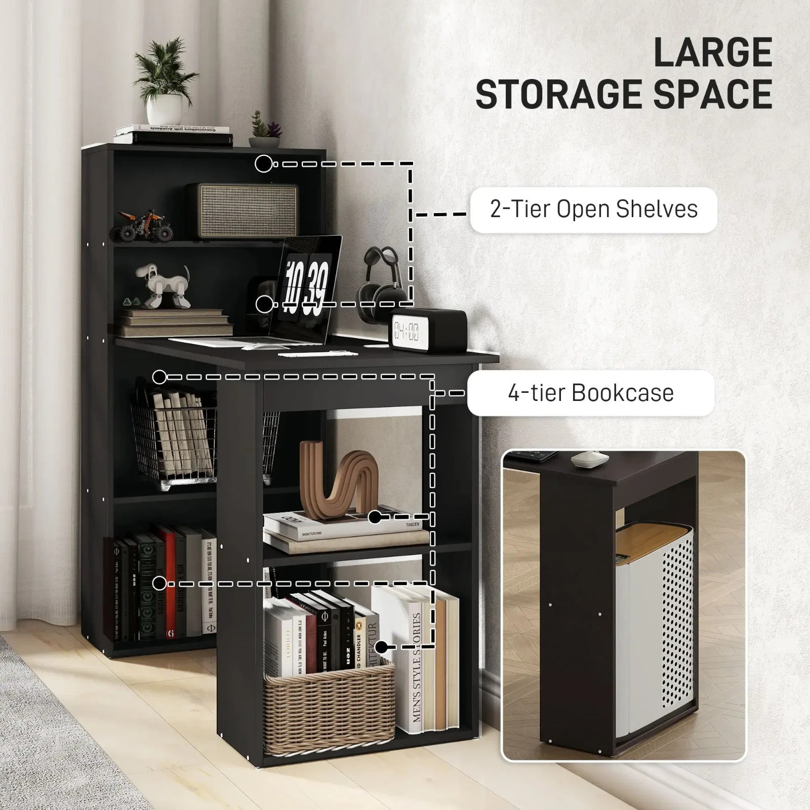 Computer Desk Wooden PC Laptop Table 120cm 6 Storage Shelves Writing Workstation - Home and Garden Furniture Shop - rustic - furniture