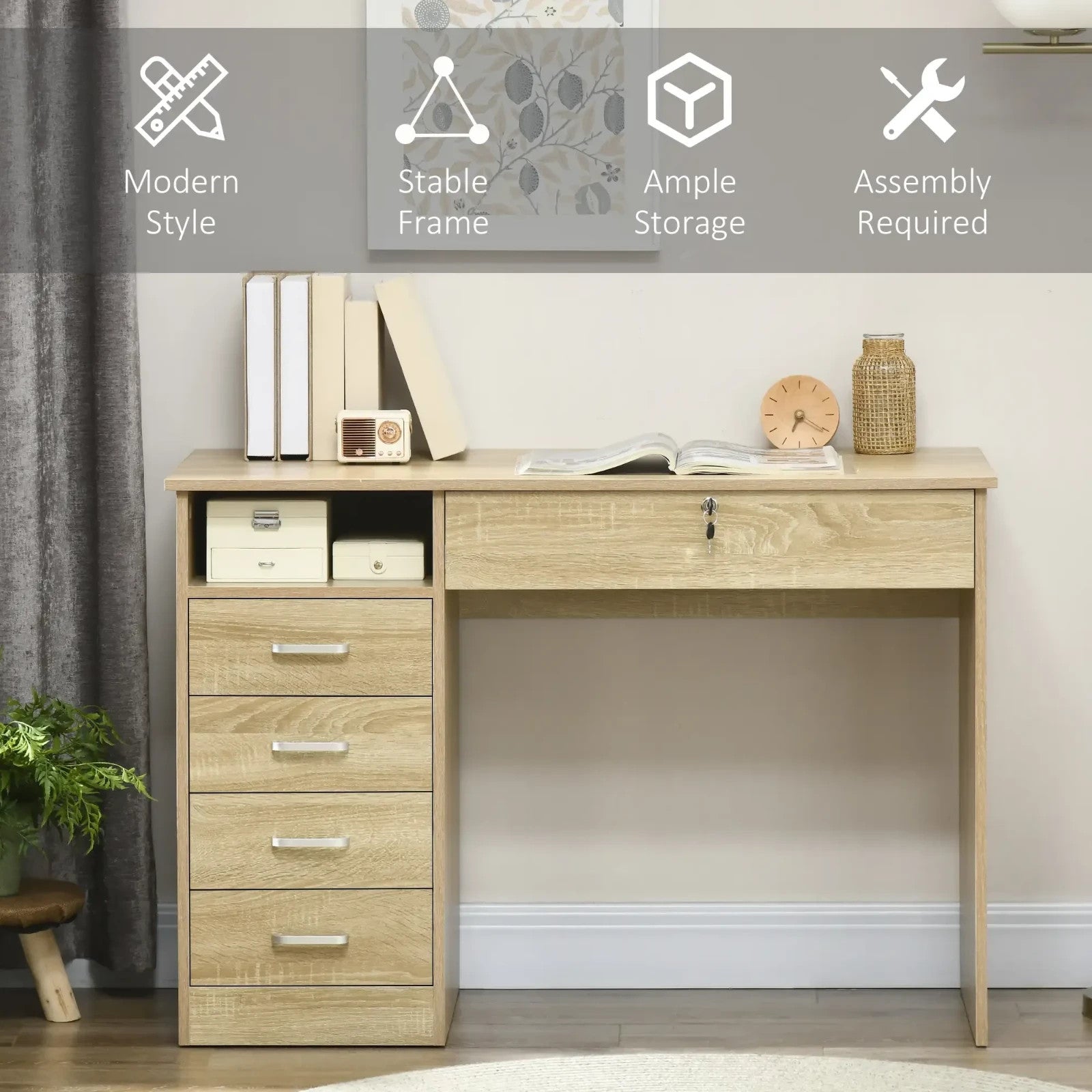 Computer Work Desk Home Office Writing Table with Lockable Drawer for Study - Home and Garden Furniture Shop - rustic - furniture