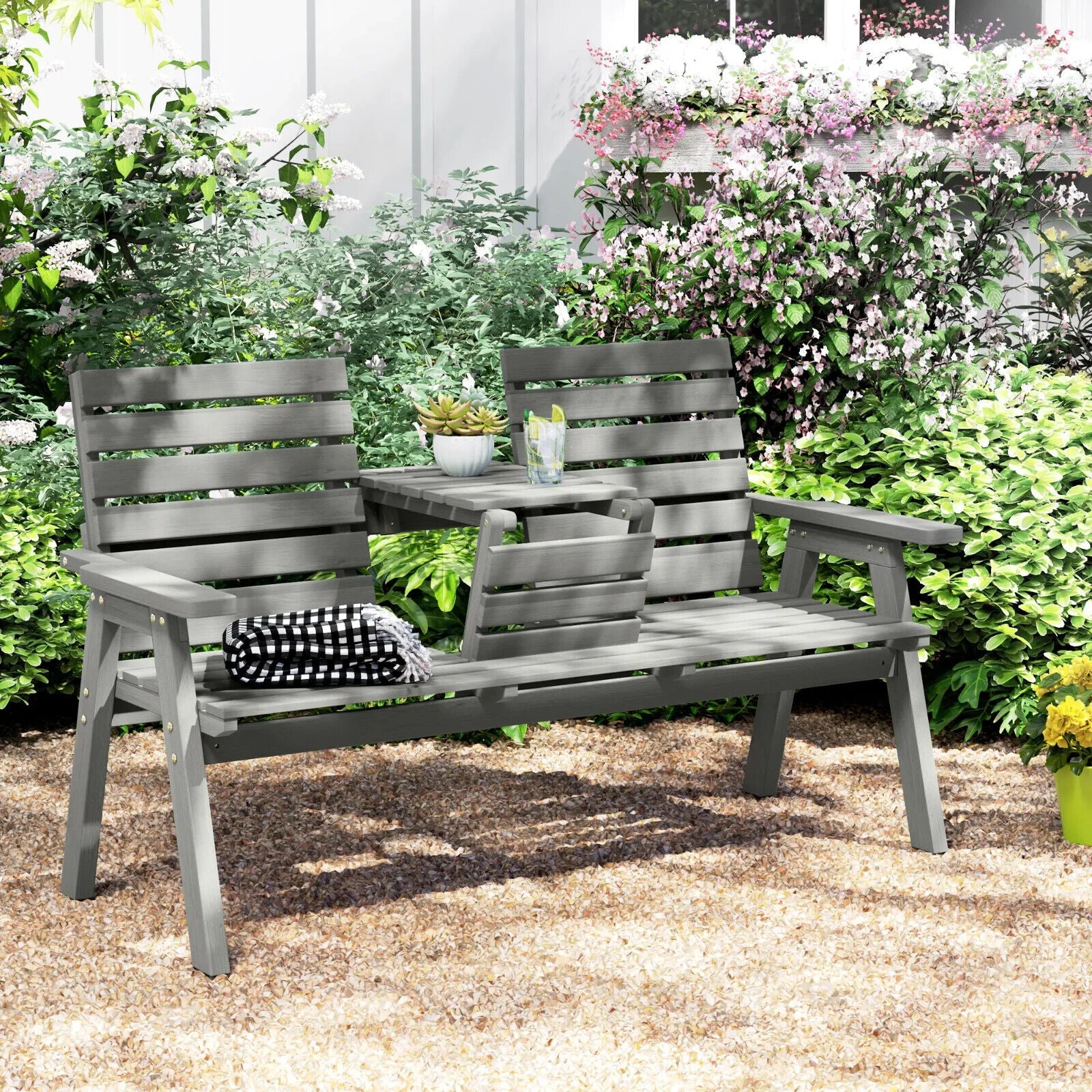 Convertible 2 to 3 Seater Wooden Outdoor Garden Bench for Patio or Backyard Grey - Home and Garden Furniture Shop - #rustic - furniture#