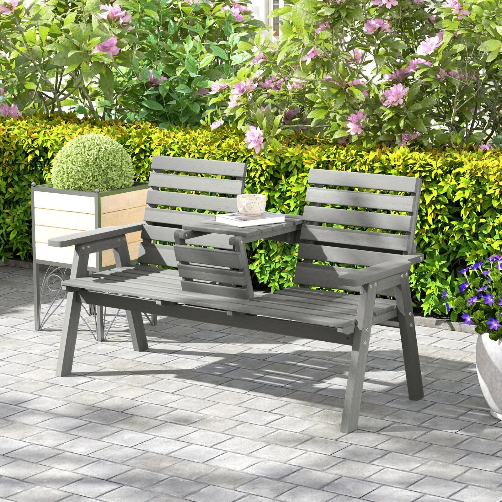Convertible 2 to 3 Seater Wooden Outdoor Garden Bench for Patio or Backyard Grey - Home and Garden Furniture Shop - #rustic - furniture#