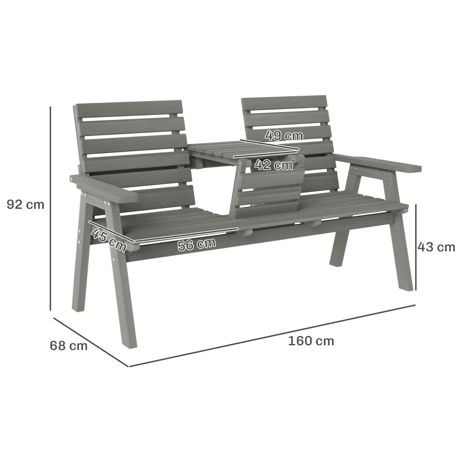 Convertible 2 to 3 Seater Wooden Outdoor Garden Bench for Patio or Backyard Grey - Home and Garden Furniture Shop - #rustic - furniture#