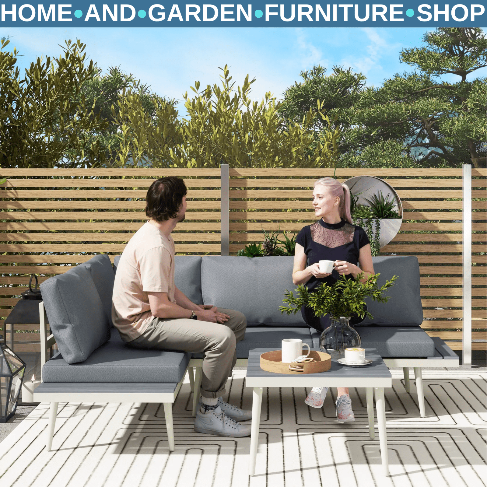 Corner Sofa 3 - PCS L - Shape Thick Padded Seat w/ Adjustable Lounger Dark Grey - Home and Garden Furniture Shop - rustic - furniture